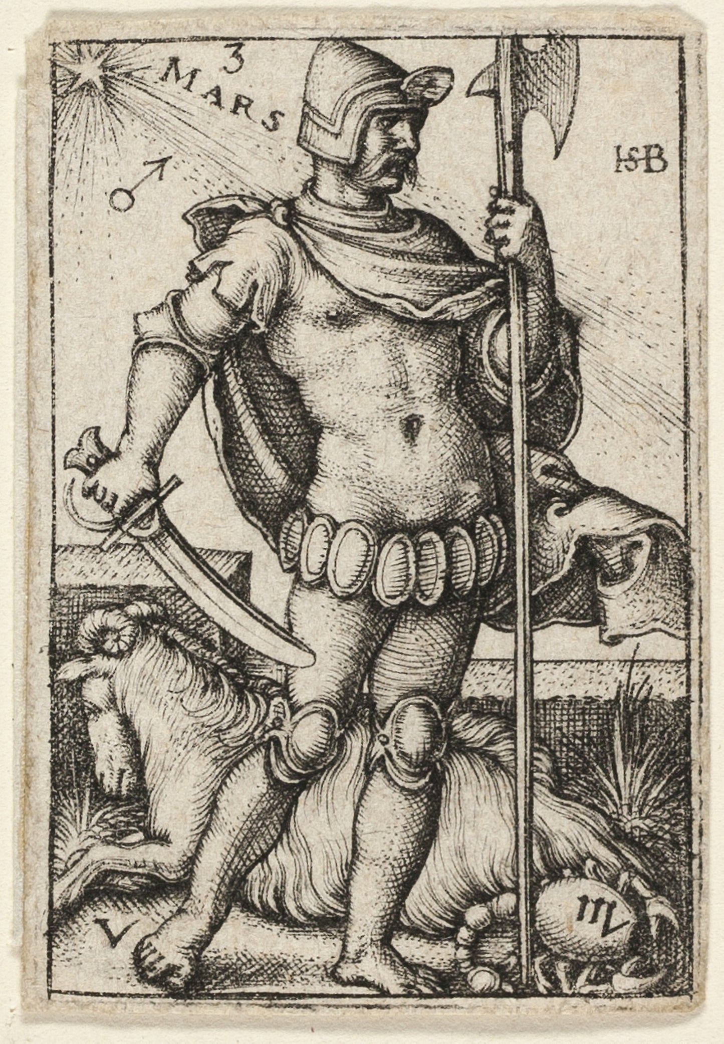 Mars, plate three from The Seven Planets with the Zodiacs -  Sebald Beham,  Poster Print Wall Art