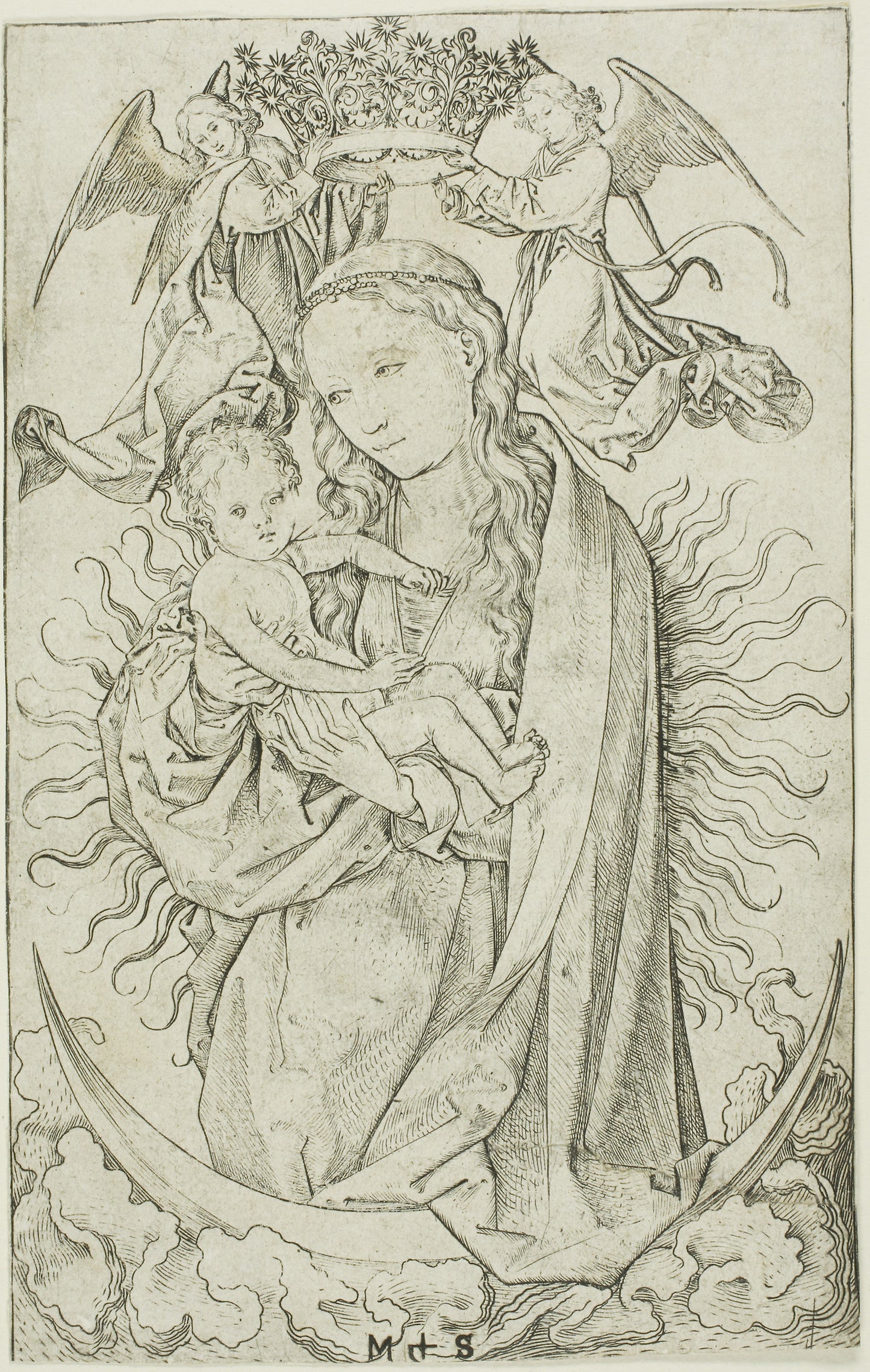 The Madonna on the Crescent Crowned -  Two Angels -  Martin Schongauer,  Poster Print Wall Art