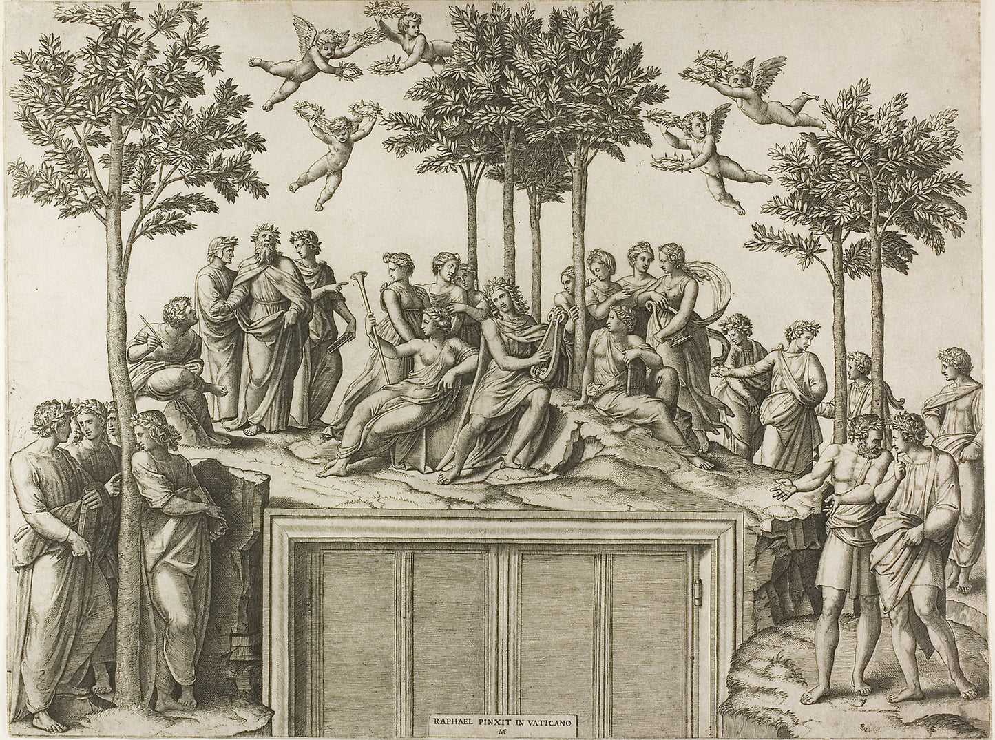 Apollo on Parnassus -  Marcantonio Raimondi (Italian, c. 1480-1534),  Poster Print Wall Art