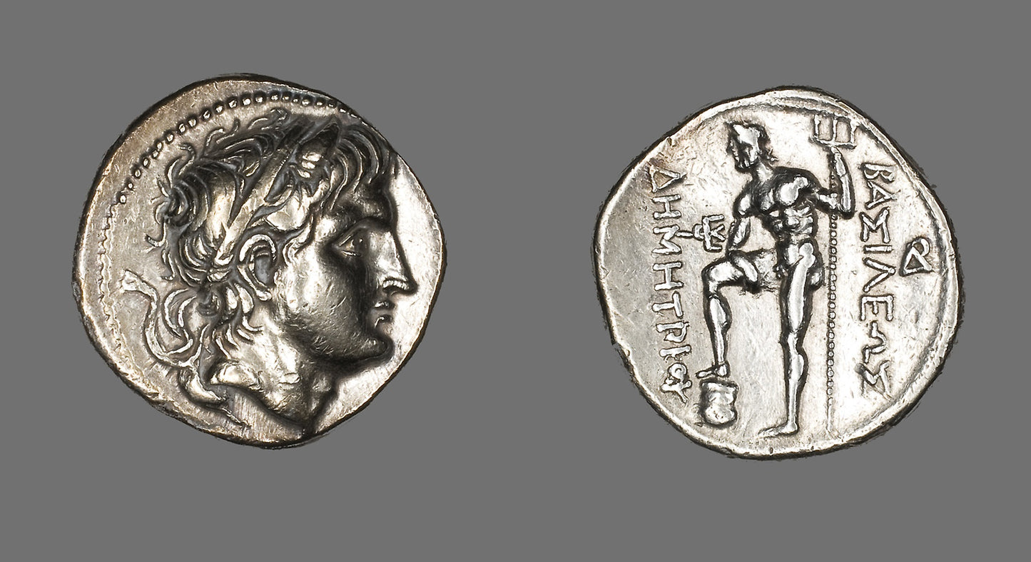 Tetradrachm (Coin) Portraying Demetrios I of Macedonia -  Greek, minted in Amphipolis, Macedonia,  Poster Print Wall Art