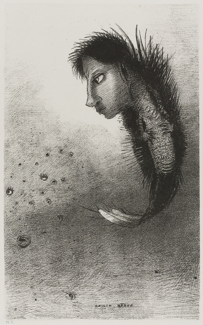 Then There Appears a Singular Being, Having the Head of a Man On the Body of a Fish, plate 5 of 10: Odilon Redon,16x12