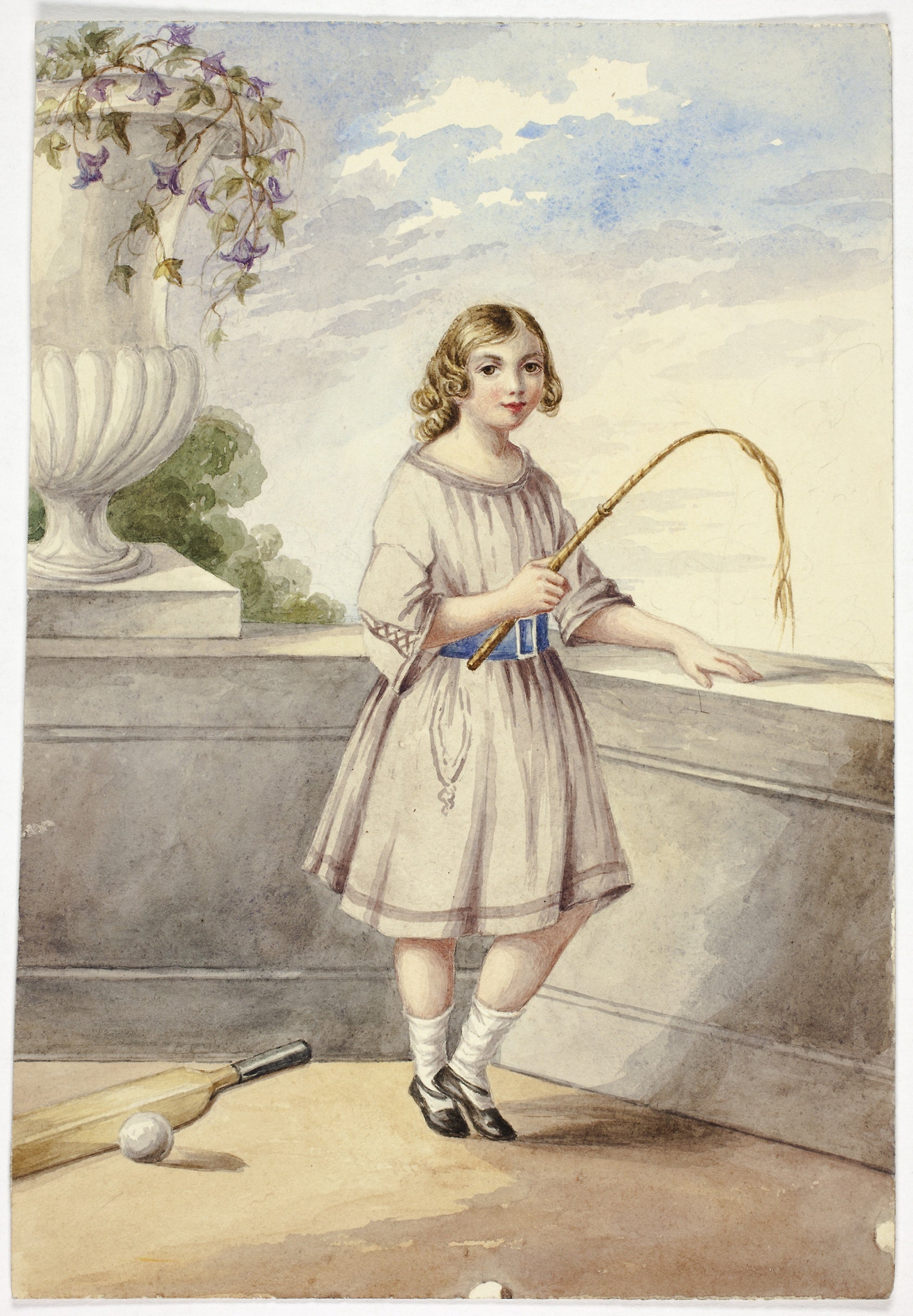 Young Girl with Crop and Cricket Bat: Elizabeth Murray,16x12"(A3) Poster