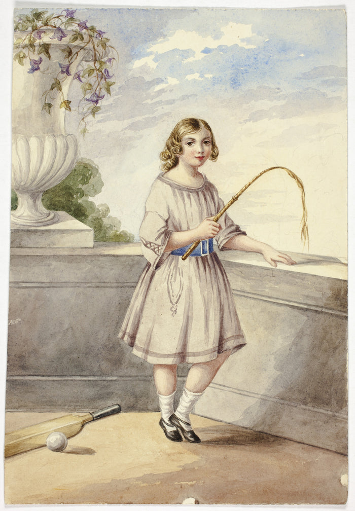 Young Girl with Crop and Cricket Bat: Elizabeth Murray,16x12