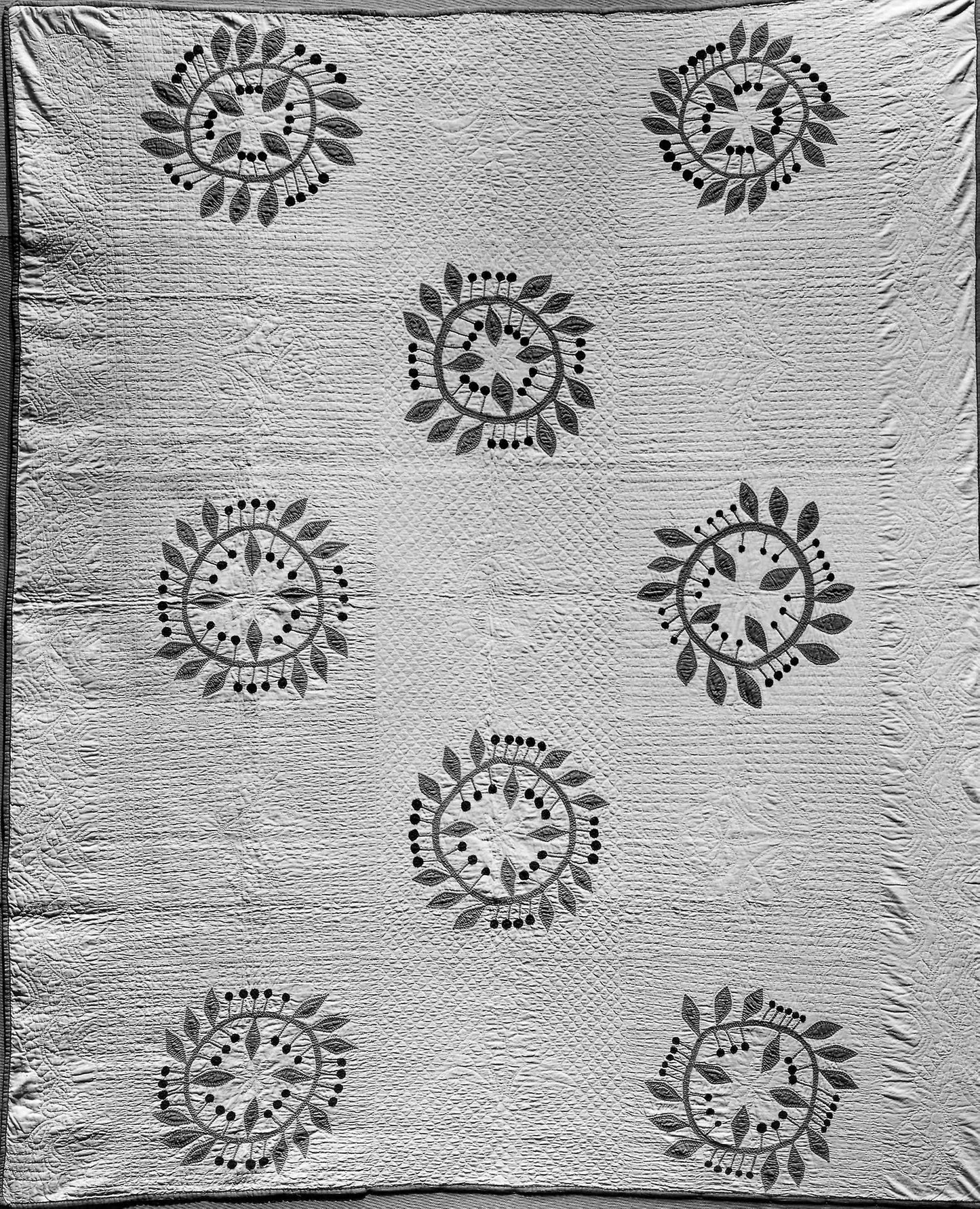 Bedcover (Cherry Wreaths Quilt) -  Kate (née Reed) DeCamp Campbell (American, 1846?-1910),  Poster Print Wall Art
