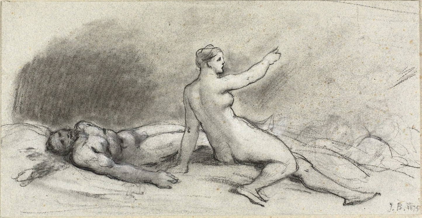 Nude Woman Seated with Nude Man Asleep (recto); Female Torso Seen from Behind (verso) -  Jean Béraud,  Poster Print Wall Art