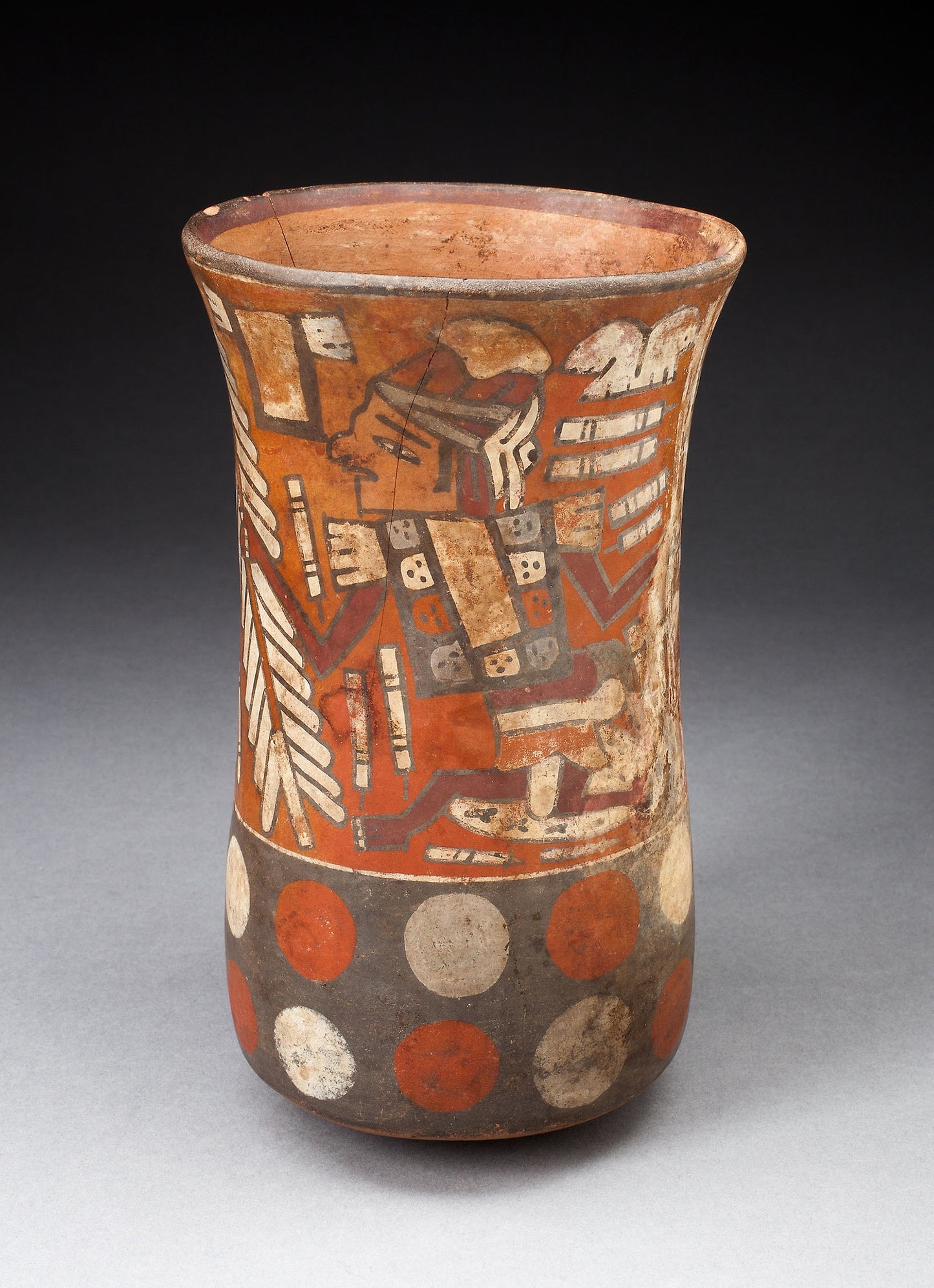 Beaker Depicting Warriors Holding Feathered Staffs with Regalia -  Nazca,  Poster Print Wall Art