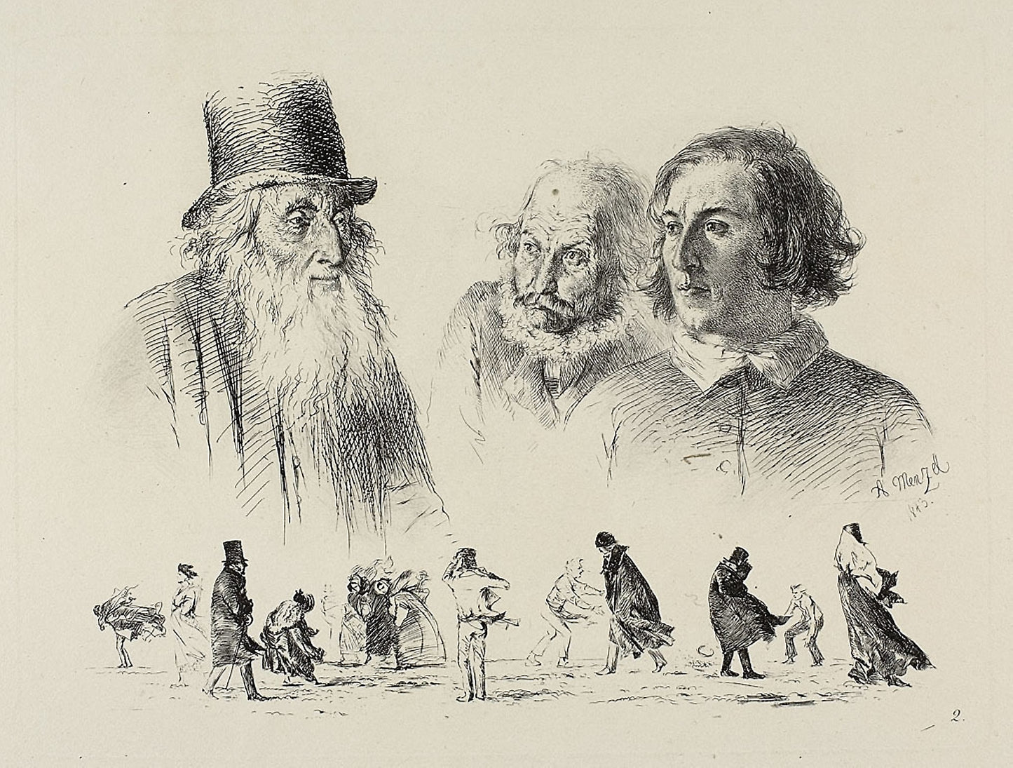 Plate two, from Radierversuche: Adolph Menzel, Poster Print Wall Art