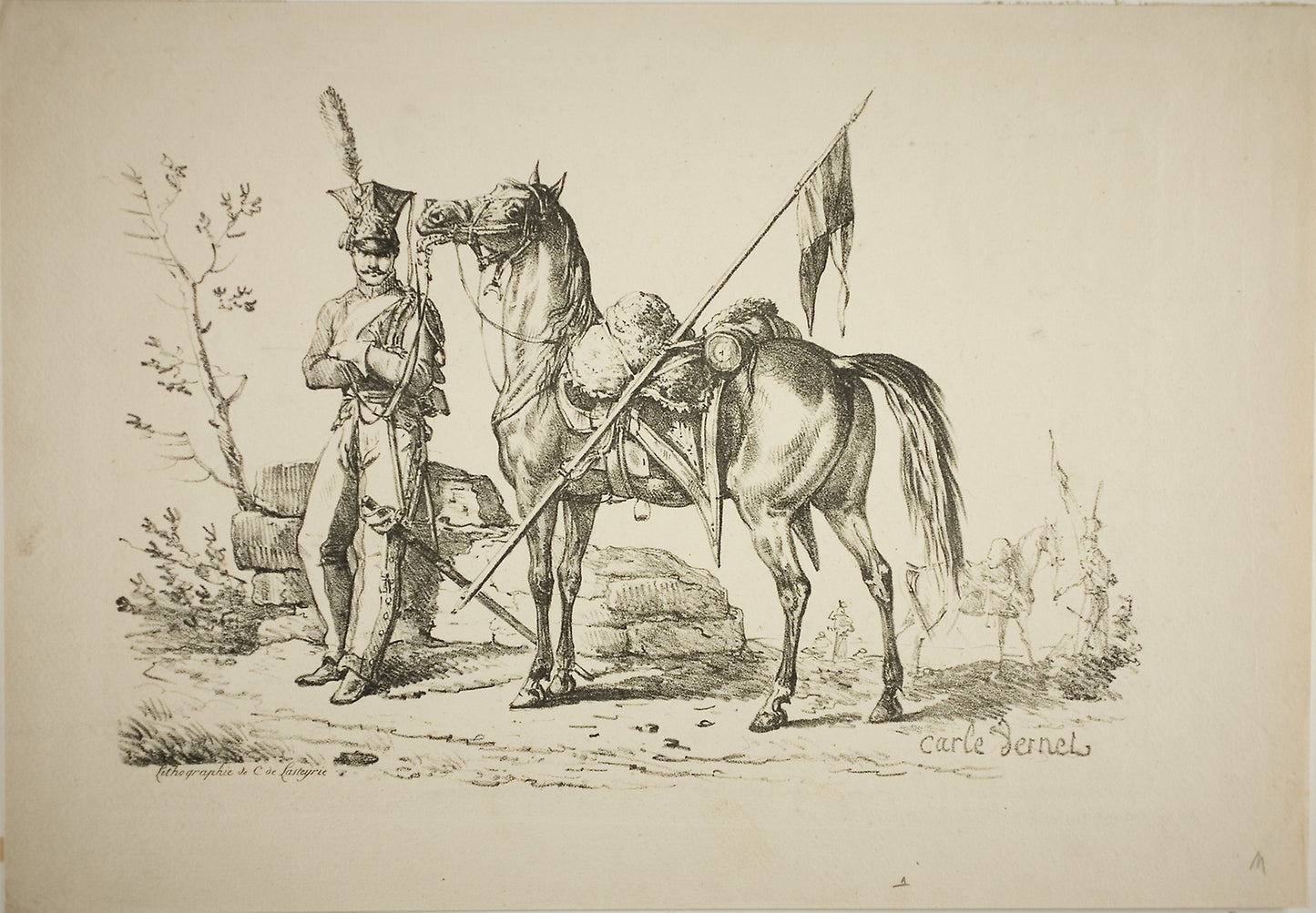 Lancer on Foot Walking Next to his Horse -  Carle Vernet (French, 1758-1836),  Poster Print Wall Art