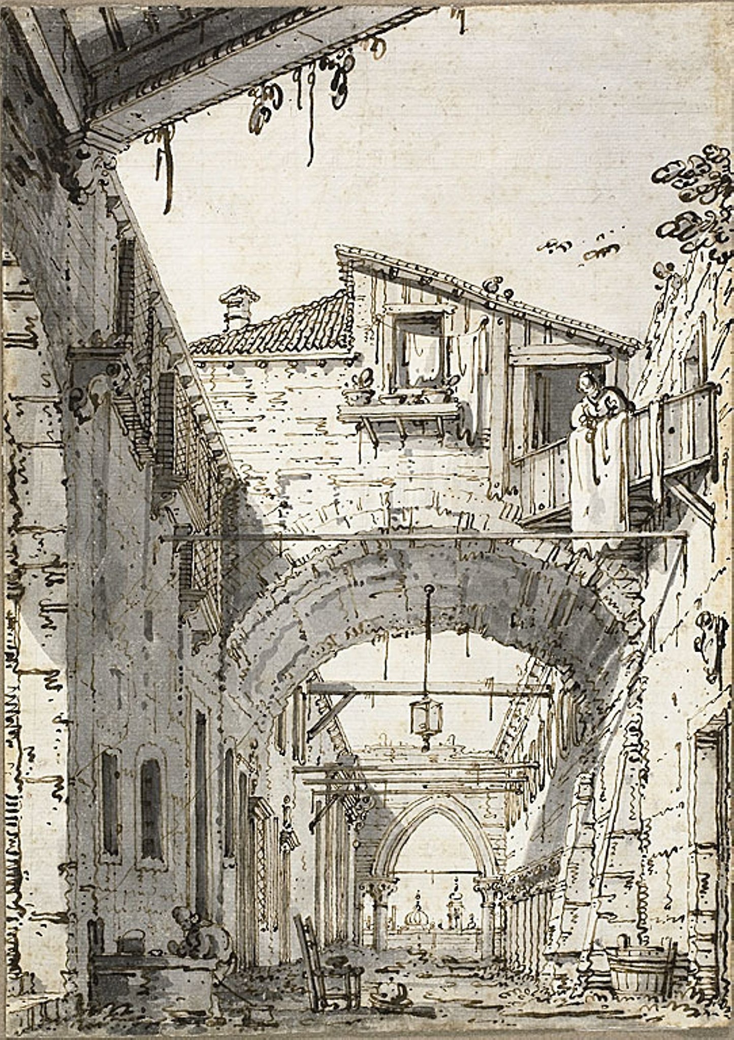 Capriccio -  A Street Crossed -  Arches (recto) Sketches of Doorway, Staircase and Second Floor of Building(verso) -  Canaletto,  Poster Print Wall Art