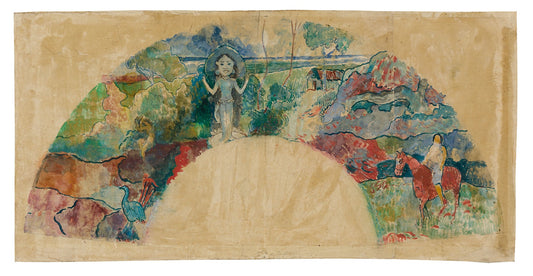 Design for a Fan Featuring a Landscape and a Statue of the Goddess Hina: Paul Gauguin,16x12"(A3) Poster