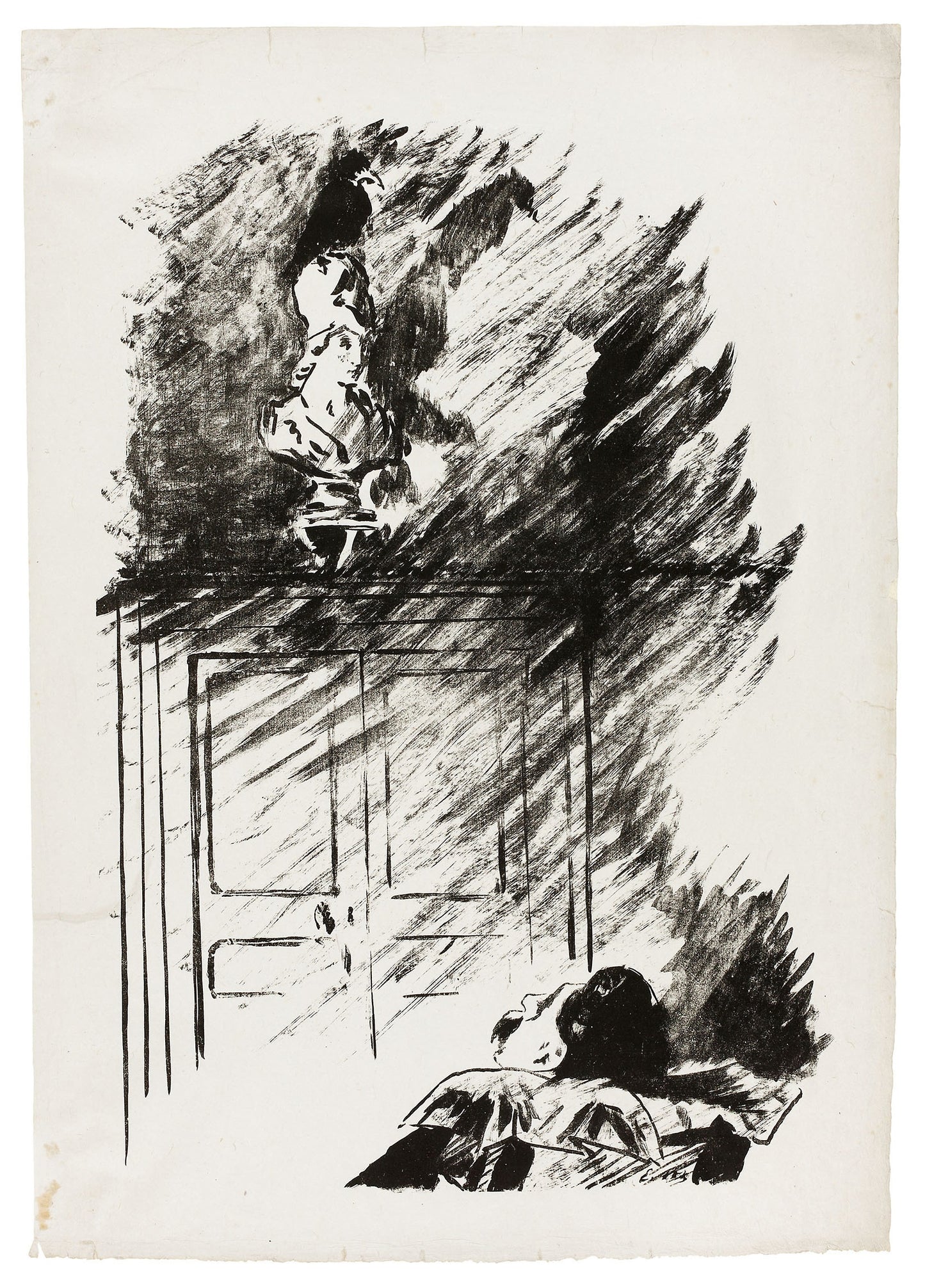 The Raven on the Bust of Pallas ("Perched upon a bust of Pallas..."), from The Raven (Le Corbeau) -  Édouard Manet (French, 1832-1883),  Poster Print Wall Art
