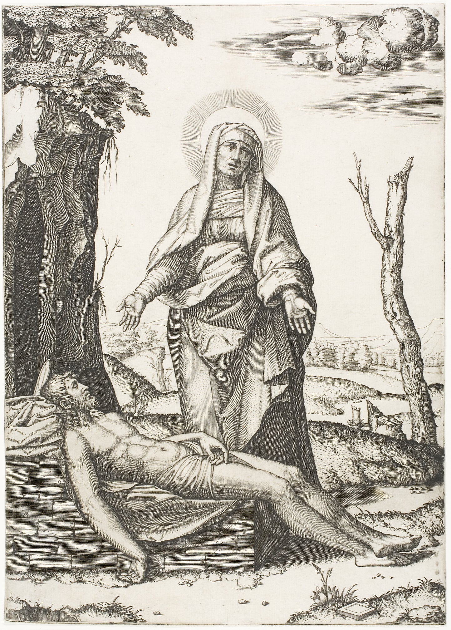 The Pietà -  Marcantonio Raimondi (Italian, c. 1480-1534),  Poster Print Wall Art