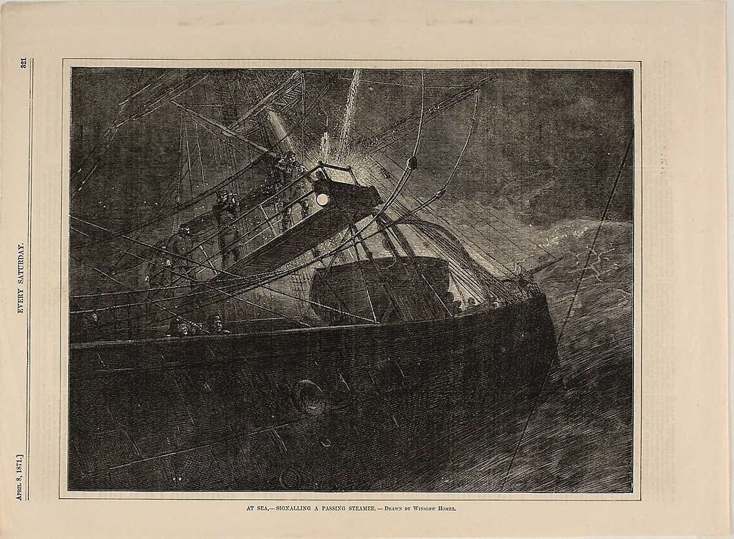 At Sea—Signalling a Passing Steamer -  Winslow Homer (American, 1836-1910),  Poster Print Wall Art