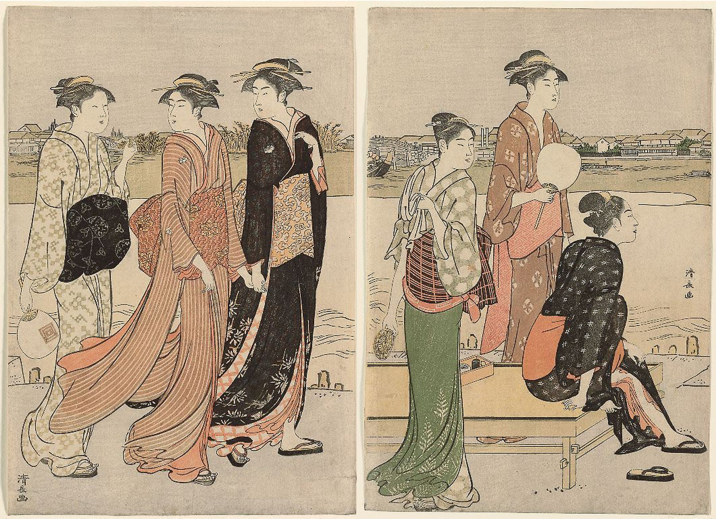 Summer Twilight on the Banks of the Sumida River -  Torii Kiyonaga,  Poster Print Wall Art