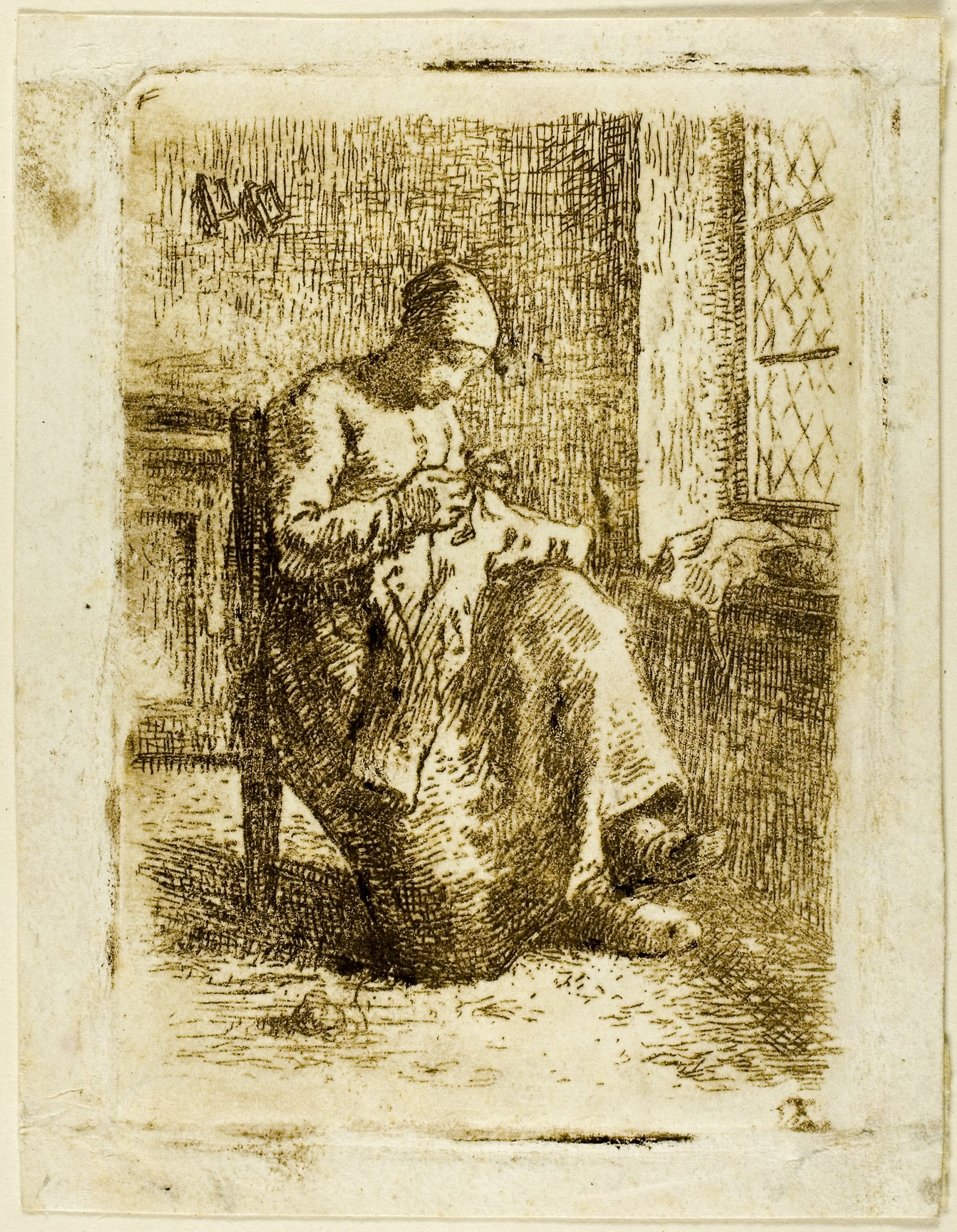 A Woman Sewing: Jean François Millet,16x12"(A3) Poster