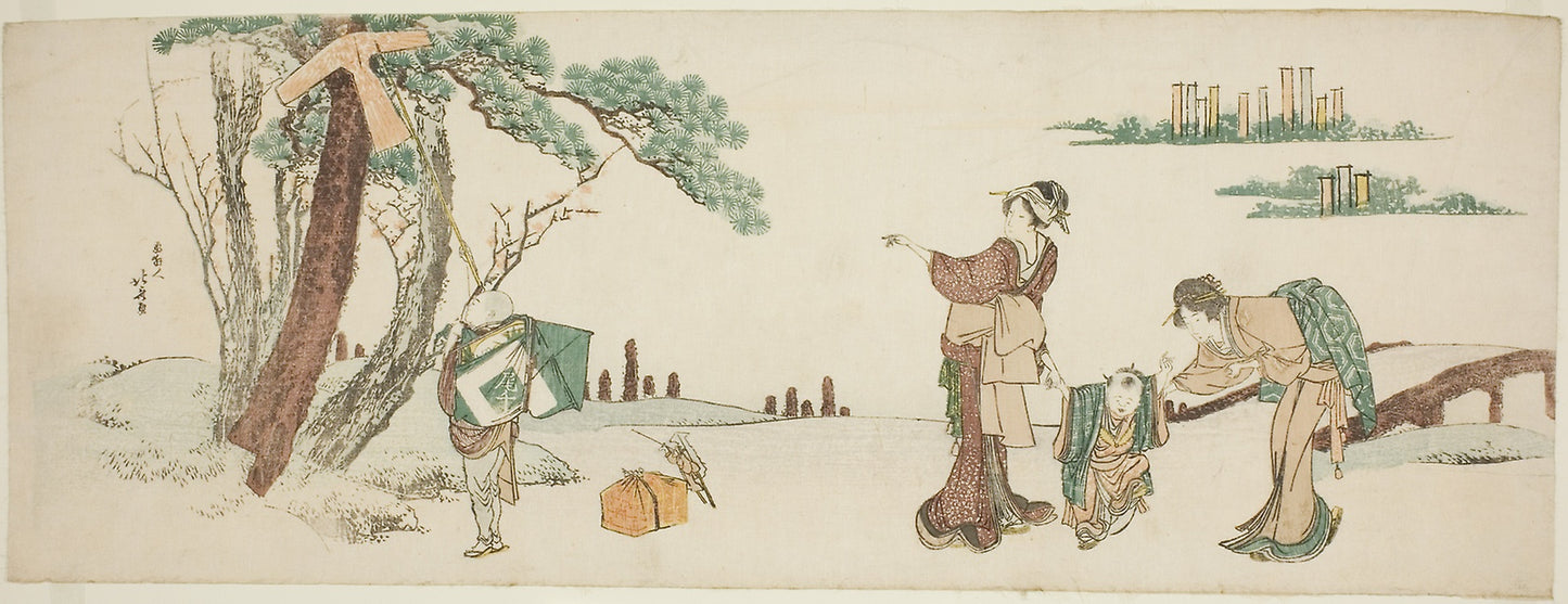 Boy releasing a kite -  Katsushika Hokusai ?? ?? ,  Poster Print Wall Art