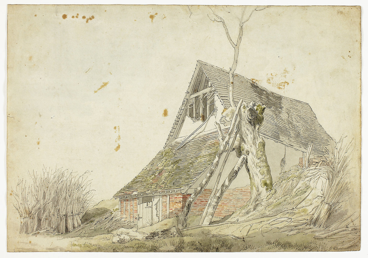 Farm House in Ruins -  Possibly Michael "Angelo" Rooker (English, 1746-1801),  Poster Print Wall Art