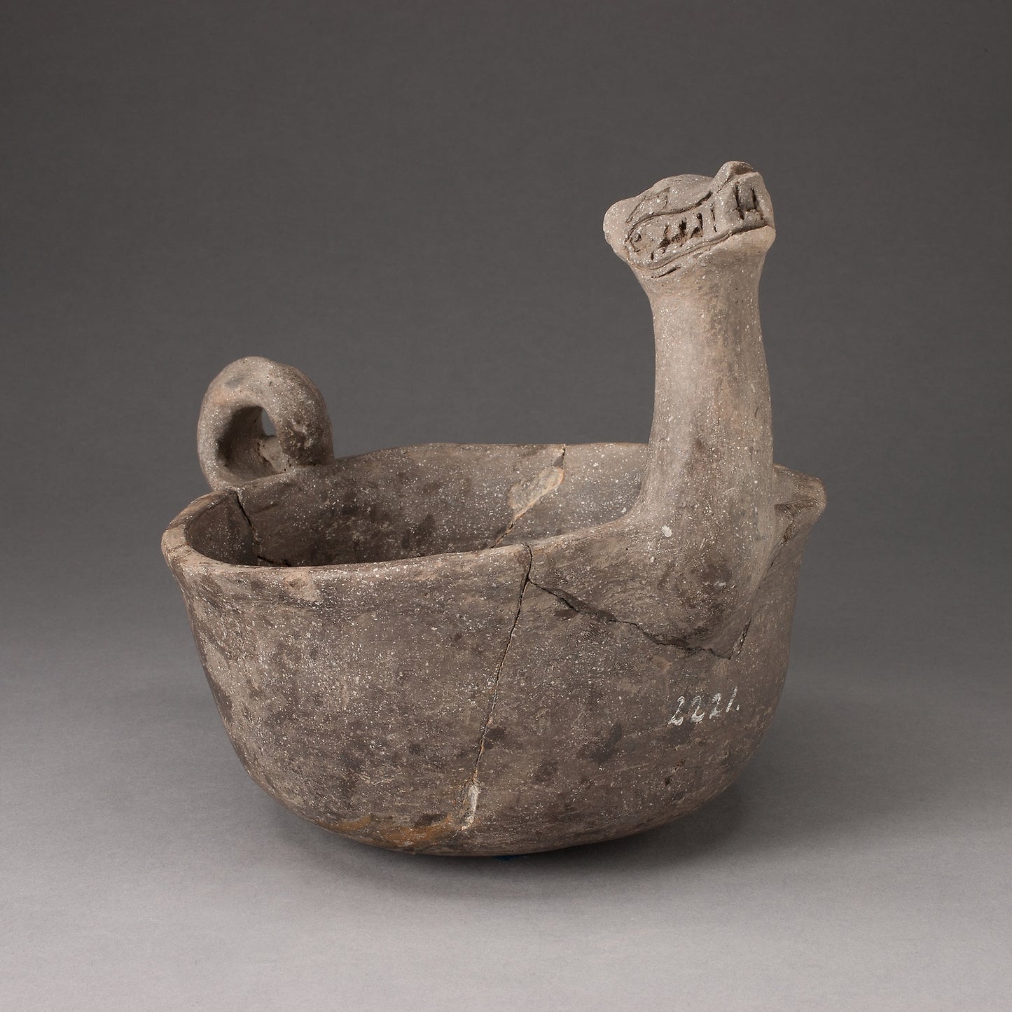 Bowl in the Shape of Underwater Serpent with Upturned Neck and Coiled Tail -  Mississippian,  Poster Print Wall Art