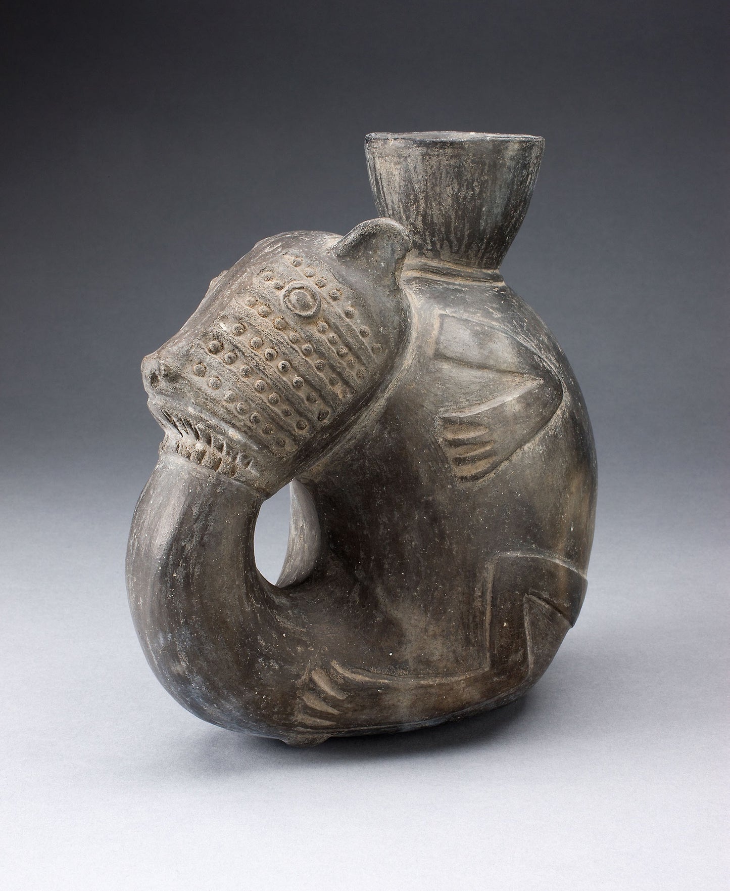 Jug in the Form of a Curled Animal, with Tail in Mouth, Possibly a Feline -  Chimú,  Poster Print Wall Art