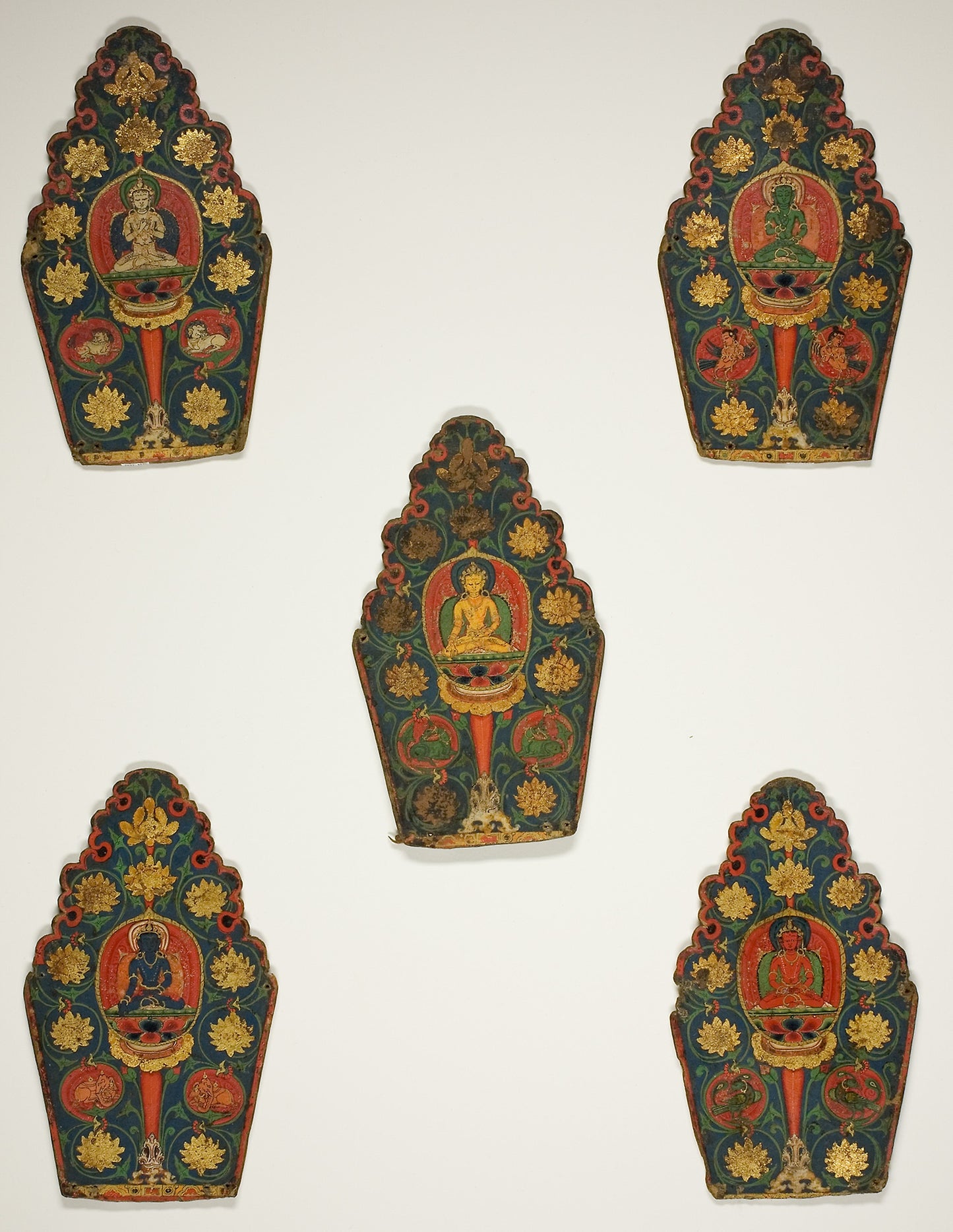 Five Panels of a Vajrasattva Crown with Transcendental Buddhas -  Tibet,  Poster Print Wall Art
