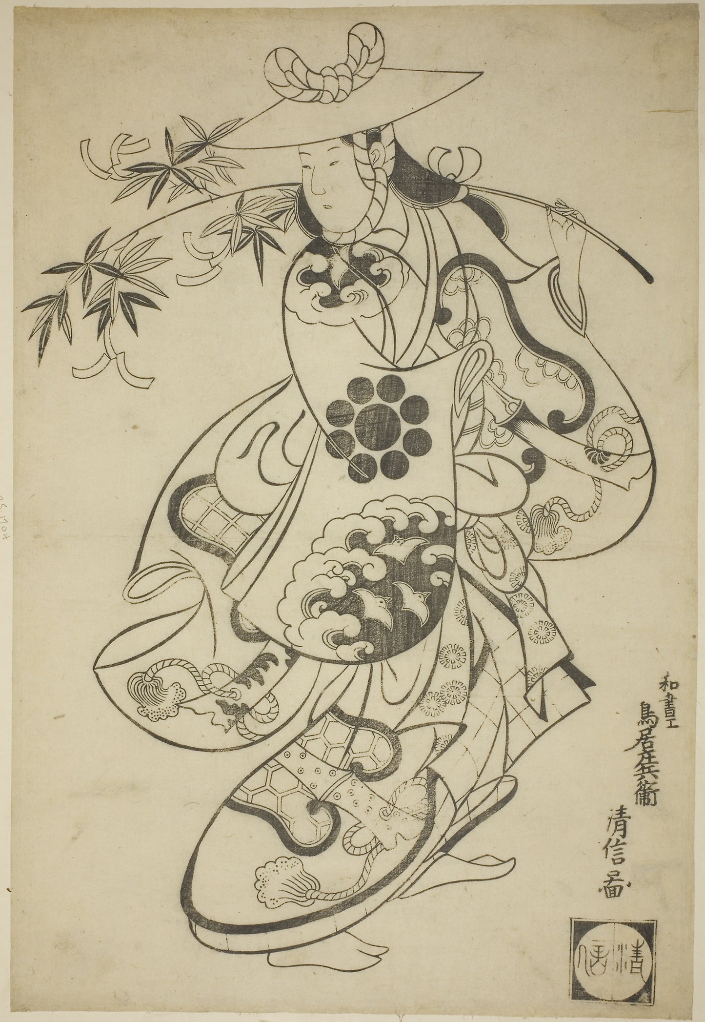 The Actor Sawamura Kodenji I as Tsuyu no Mae in the play "Kanto Koroku," performed at the Nakamura Theater in the third month, 1698 (?) -  Torii Kiyonobu I,  Poster Print Wall Art