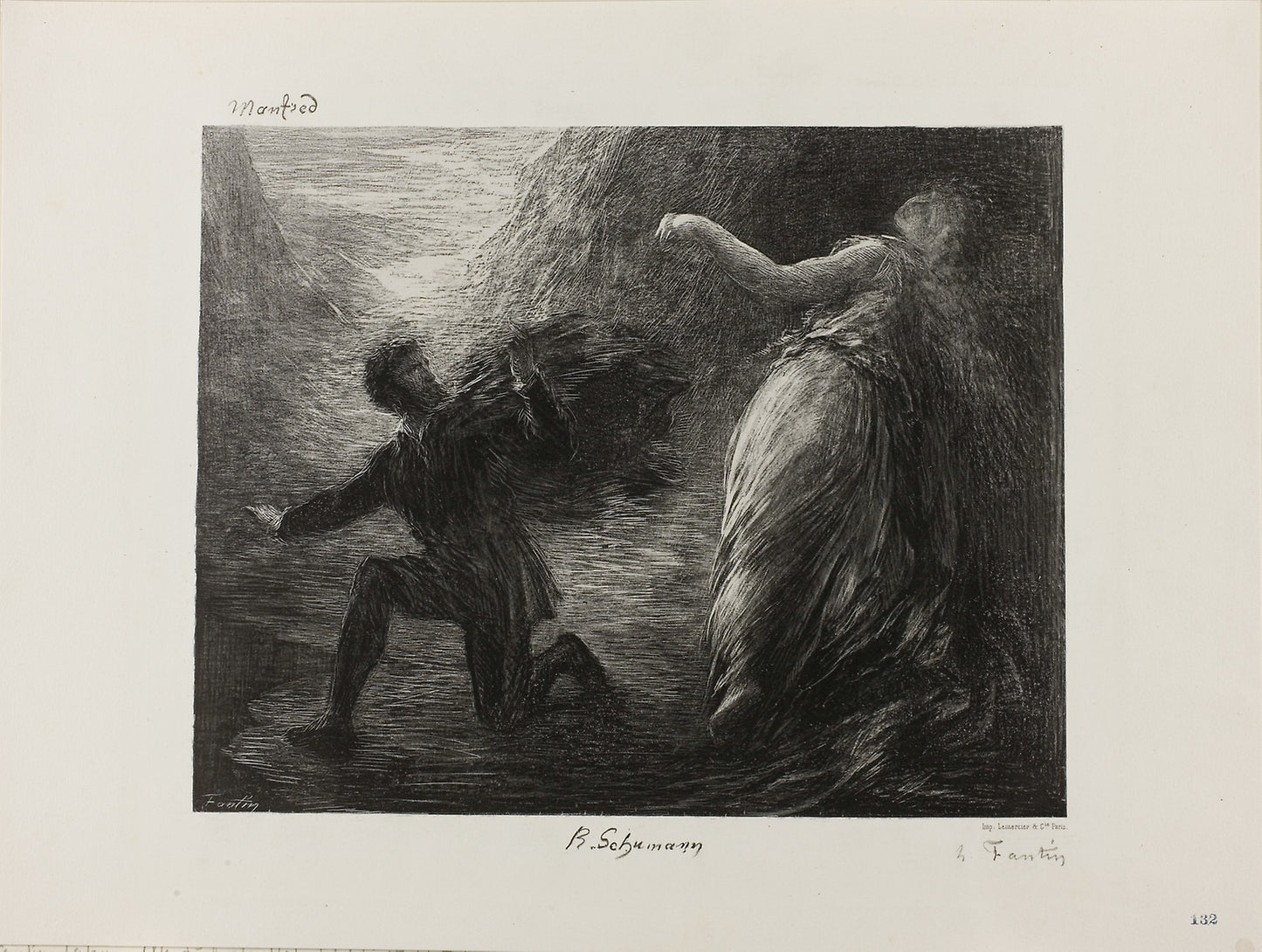 Manfred and Astarte, from Robert Schumann's Overture to "Manfred (1848-49)" -  Henri Fantin-Latour,  Poster Print Wall Art