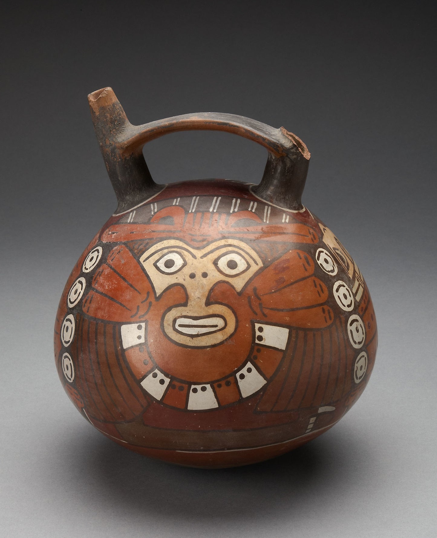 Double Spout Vessel Depicting Costumed Figure Wearing Feline Mask -  Nazca,  Poster Print Wall Art