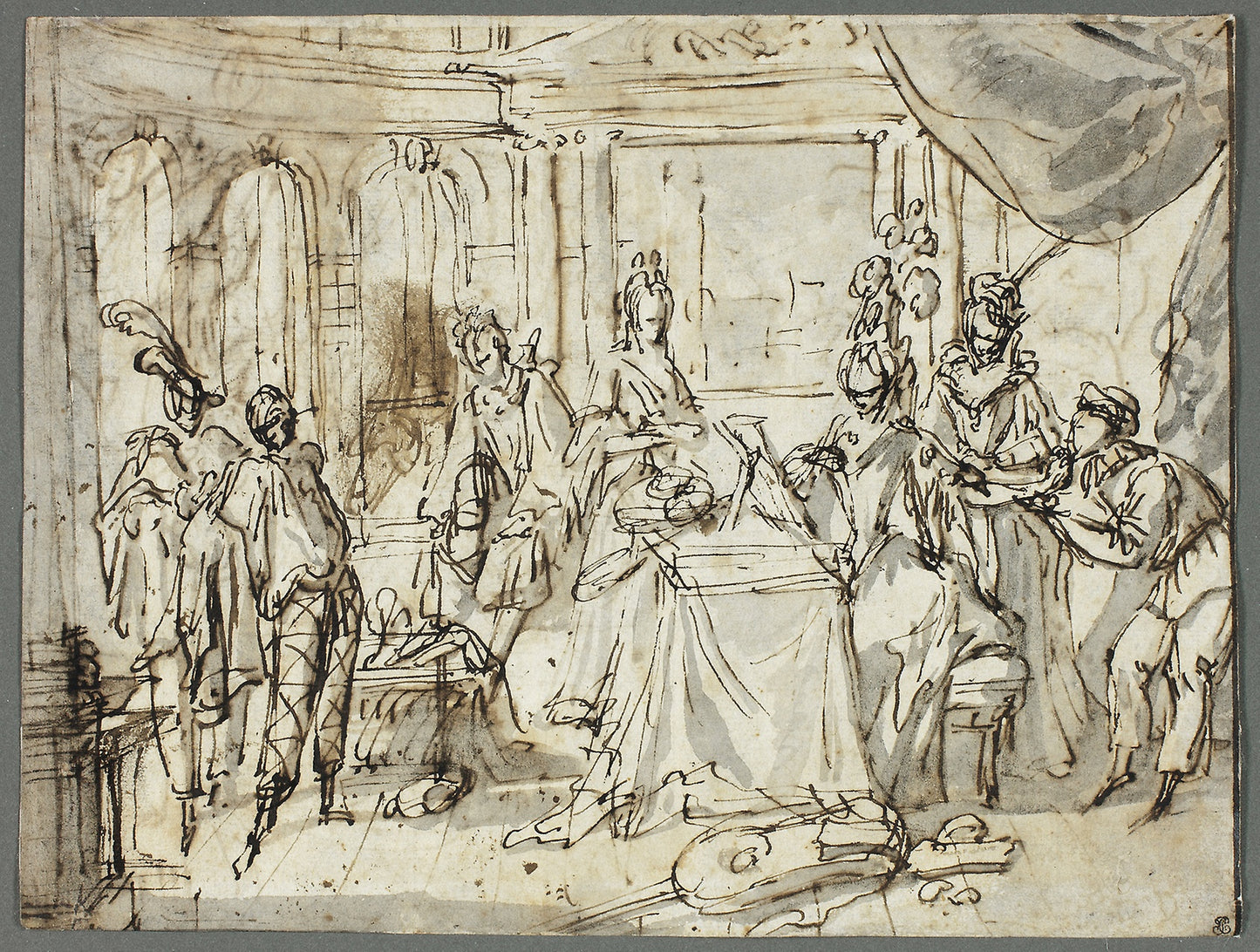 The Actors Making Ready (recto); Studies of the Holy Family and Saint John the Baptist (verso) -  Recto -  Claude Gillot (French, 1673-1722),  Poster Print Wall Art