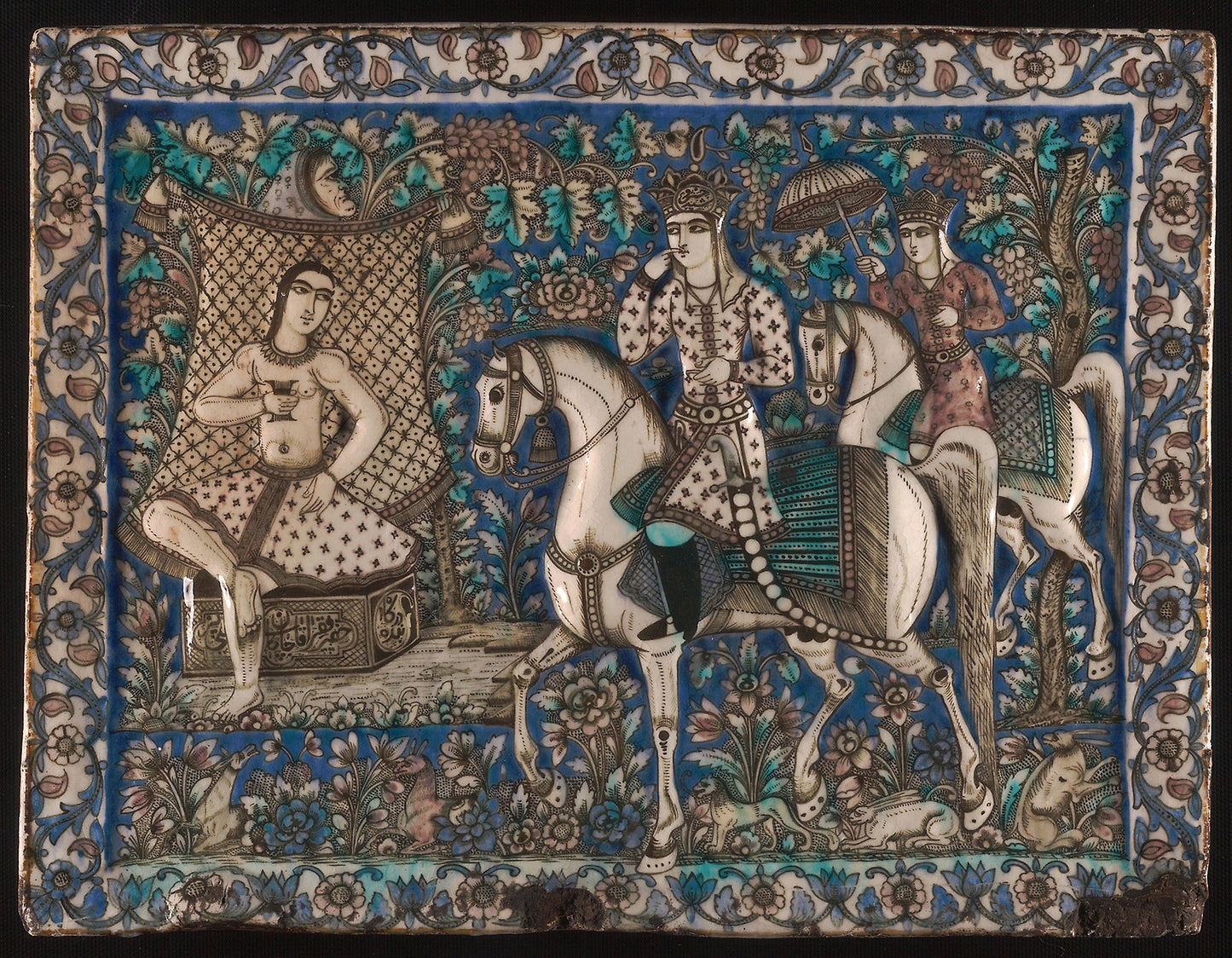 Tile with a Scene from Nizami's Khamsa (Khusrau Happens upon Shirin Bathing) -  Iran,  Poster Print Wall Art