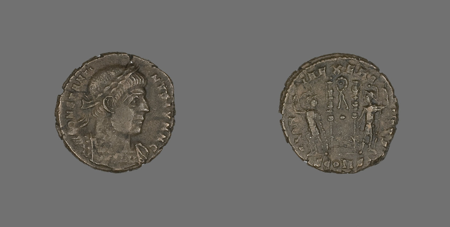 Coin Portraying Emperor Constantine II Caesar -  Roman, minted in Arles,  Poster Print Wall Art