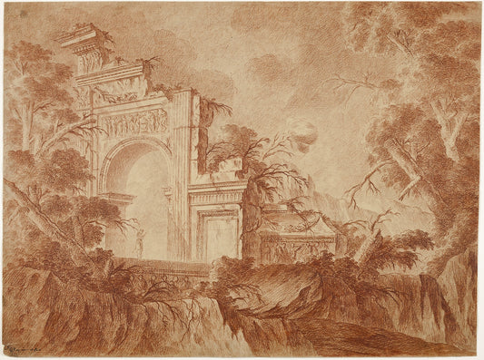 Figure Standing in Classical Ruins: Jean-Laurent Legeay,16x12"(A3) Poster