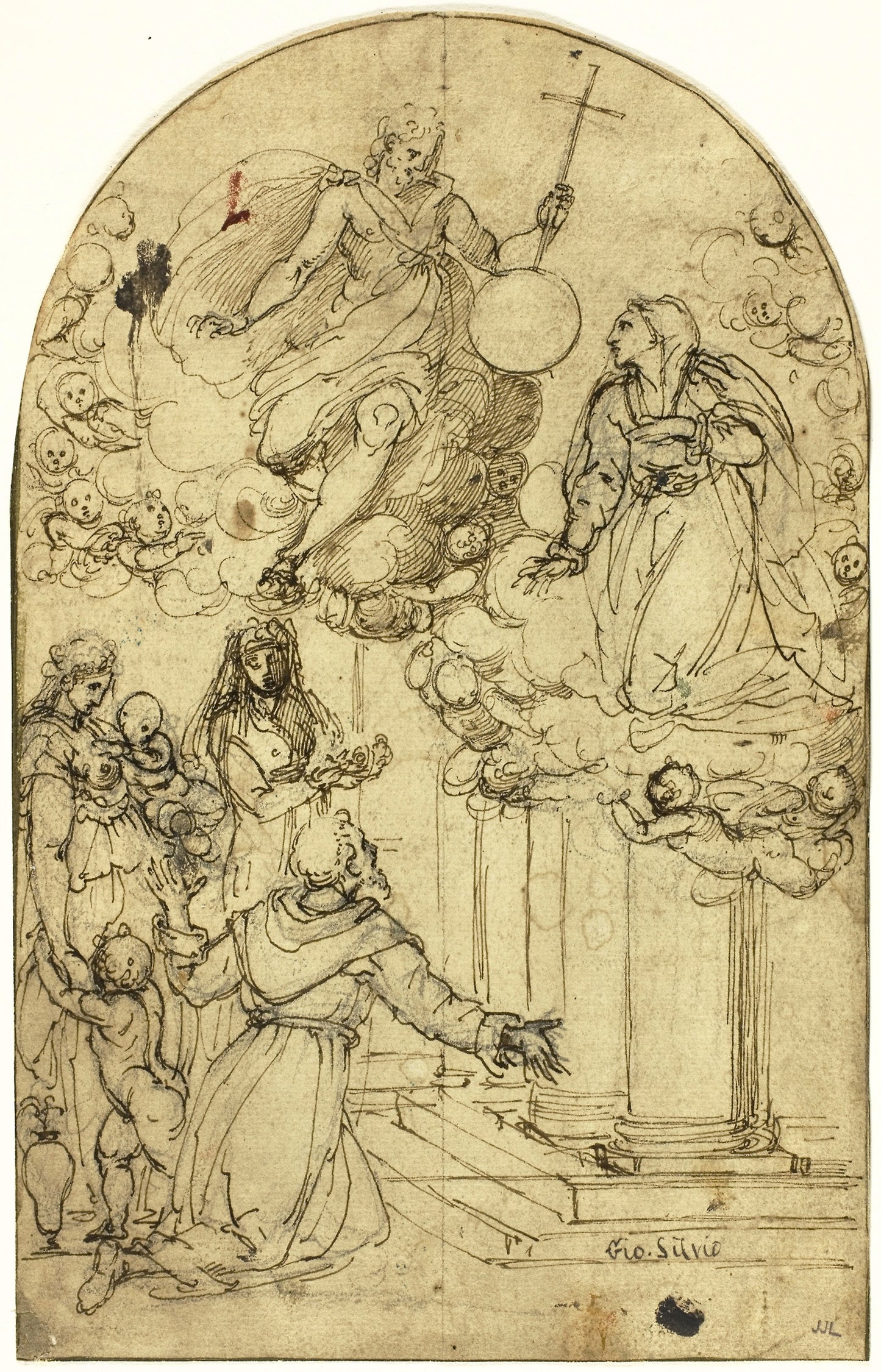 Vision of Saint Francis of Assisi at Portiuncula (recto); Ornamental Design (verso) -  Circle of Alessandro Allori,  Poster Print Wall Art