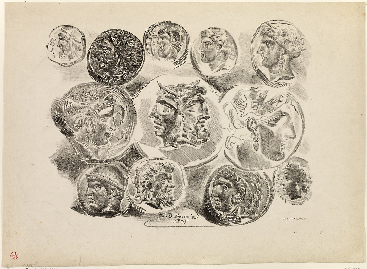 Sheet of Twelve Antique Medals -  Eugène Delacroix,  Poster Print Wall Art