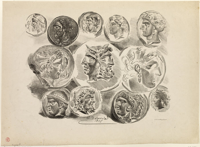 Sheet of Twelve Antique Medals: Eugène Delacroix,16x12