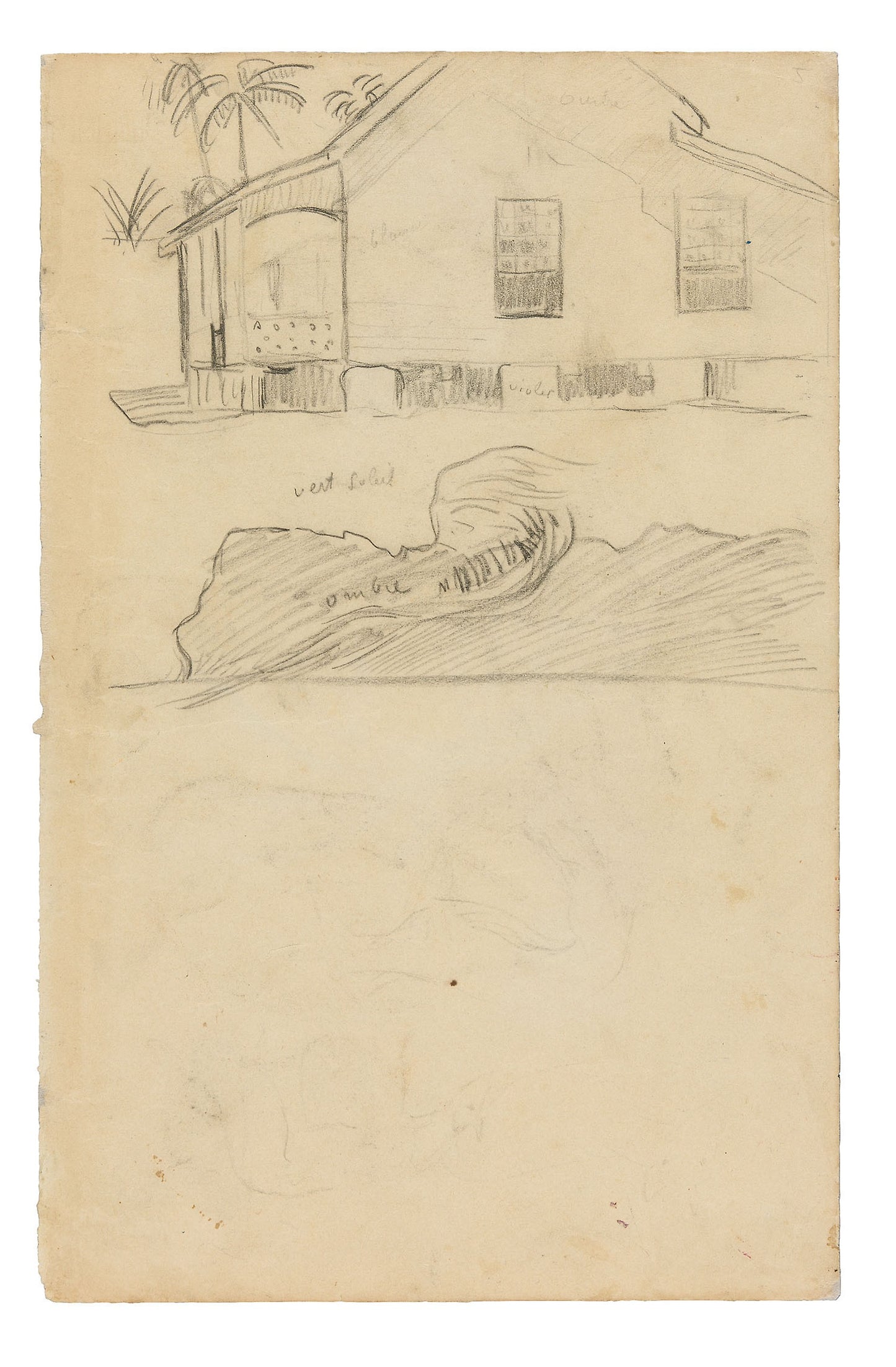 Sketches of Tahitian Residence with Color Notations and Dogs: Paul Gauguin,16x12"(A3) Poster