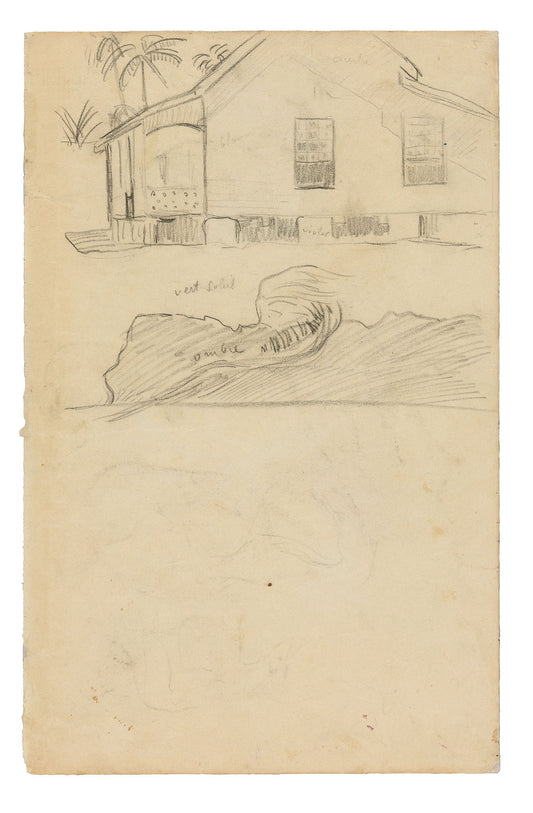 Sketches of Tahitian Residence with Color Notations and Dogs: Paul Gauguin,16x12"(A3) Poster
