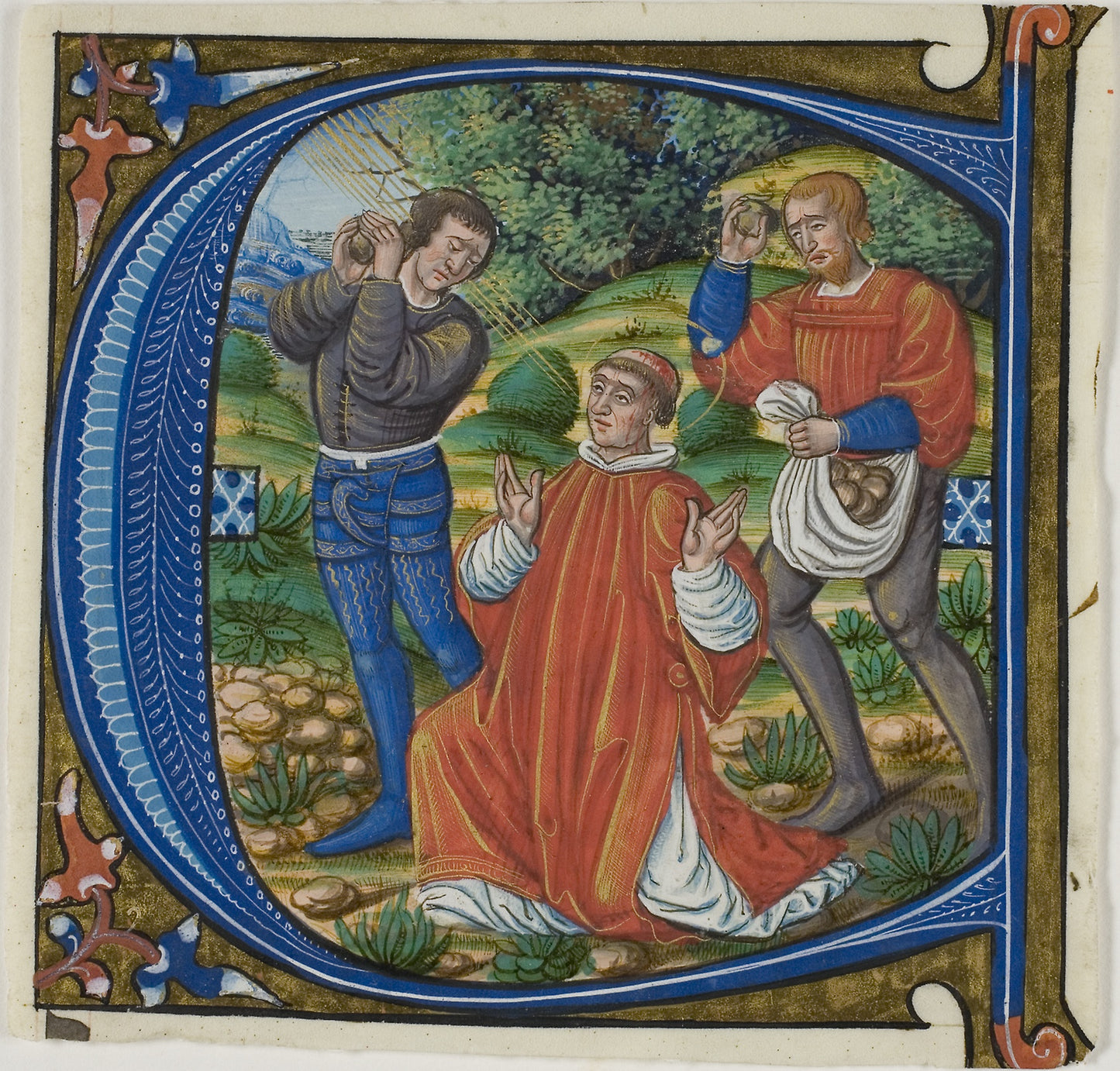 The Stoning of Saint Stephen in a Historiated Initial "A" or "C" from a Gradual -  French (Paris),  Poster Print Wall Art