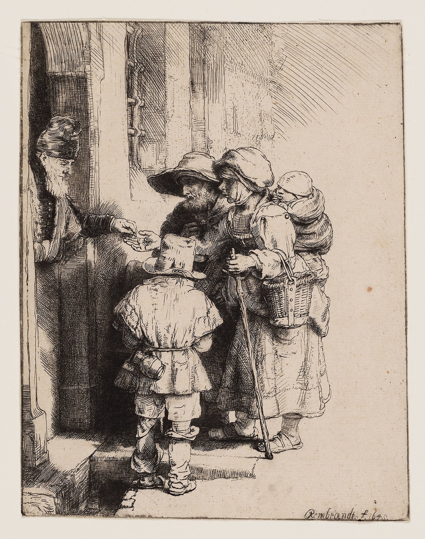 Beggars Receiving Alms at the Door of a House -  Rembrandt van Rijn,  Poster Print Wall Art