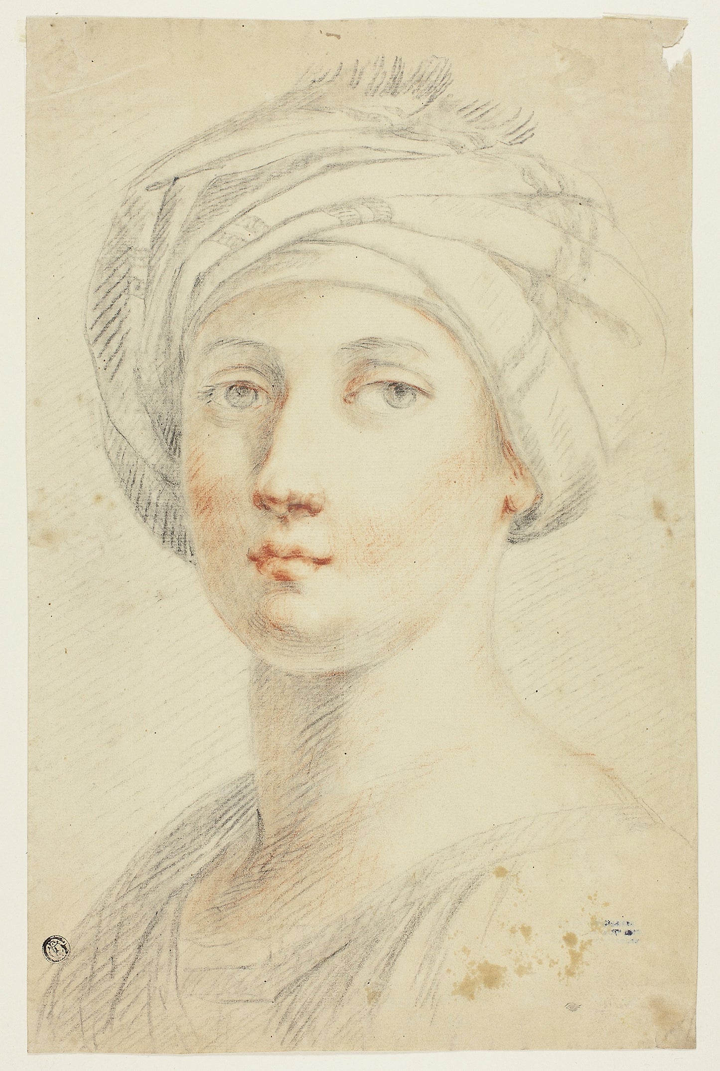 Portrait Bust of Young Woman in Turban -  Attributed to David Allan (Scottish, 1744-1796),  Poster Print Wall Art