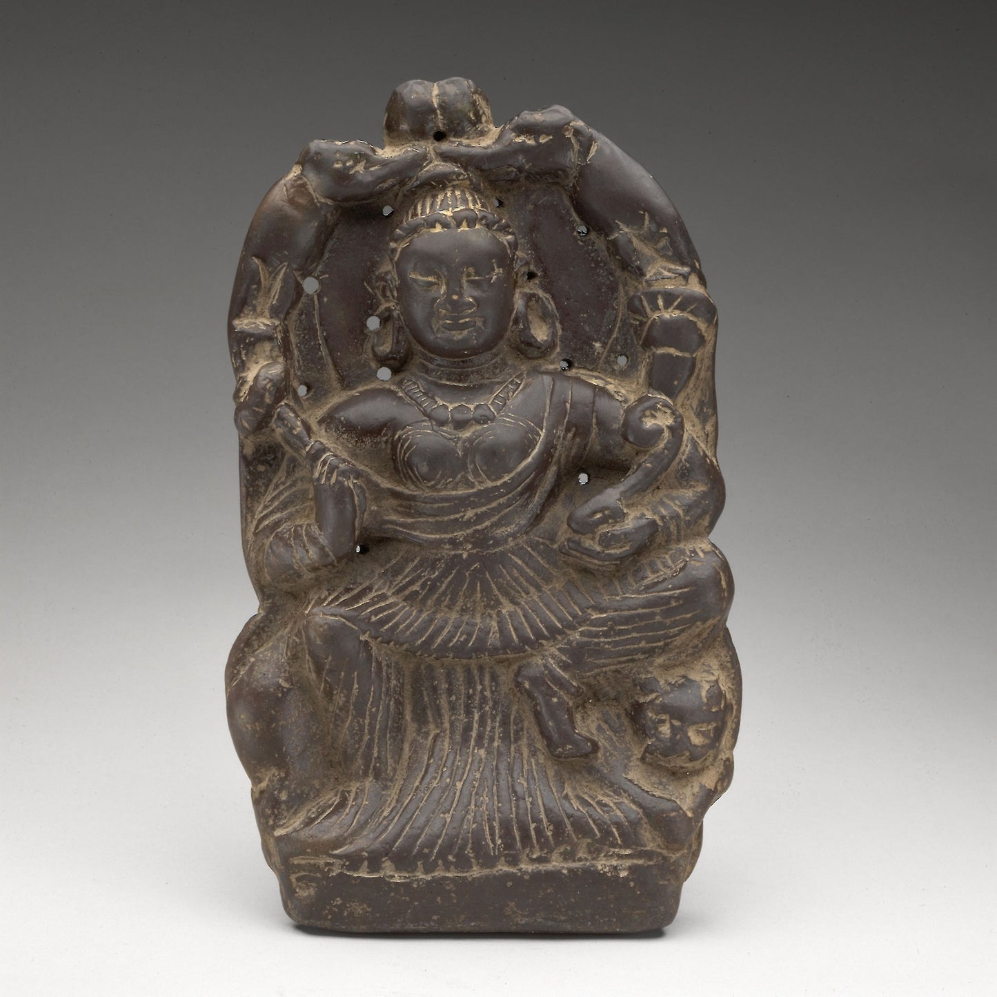 Goddess of Abundance Enthroned on Lion and Lustrated -  Elephants -  India, Kashmir or Pakistan,  Poster Print Wall Art