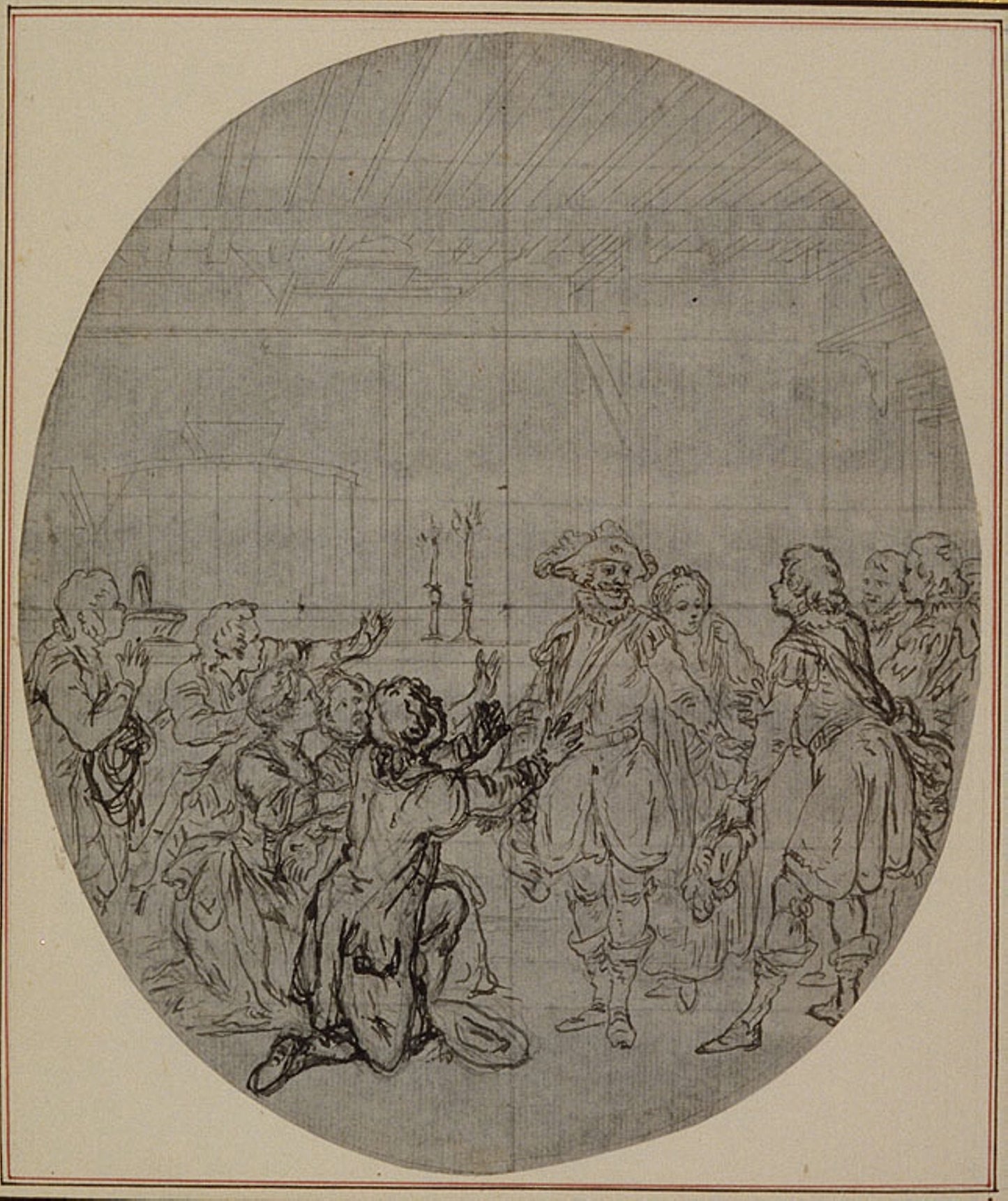 Study for a second edition, never published, of Colle's "La Partie de Chasse de Henri IV", Act III, Scene 13 -  Hubert François Gravelot,  Poster Print Wall Art