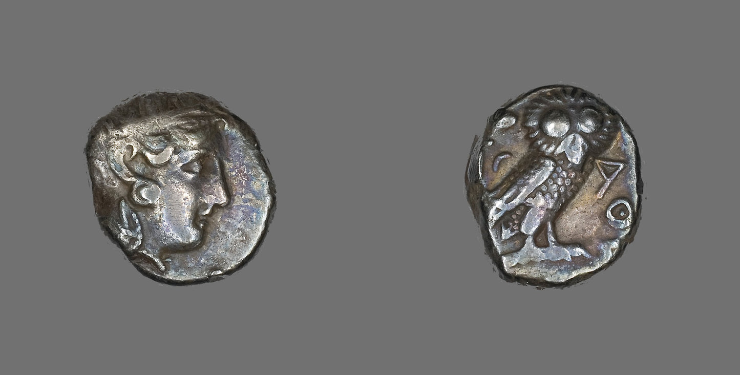 Tetradrachm (Coin) Depicting the Goddess Athena -  Greek,  Poster Print Wall Art