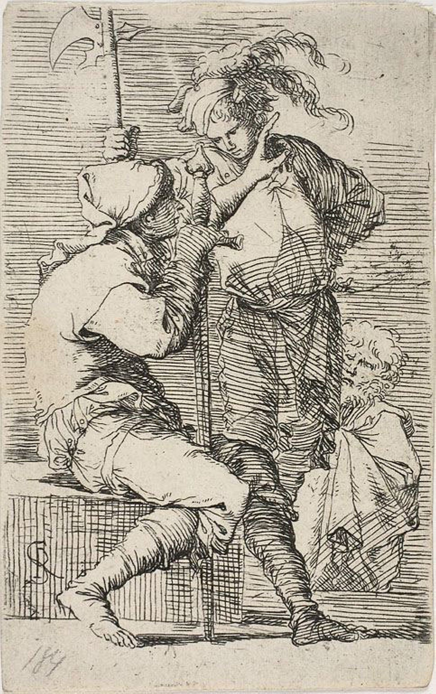 Two warriors, one holding a sward, the other a halberd; an old brearded man behind them, from Figurine -  Salvator Rosa,  Poster Print Wall Art