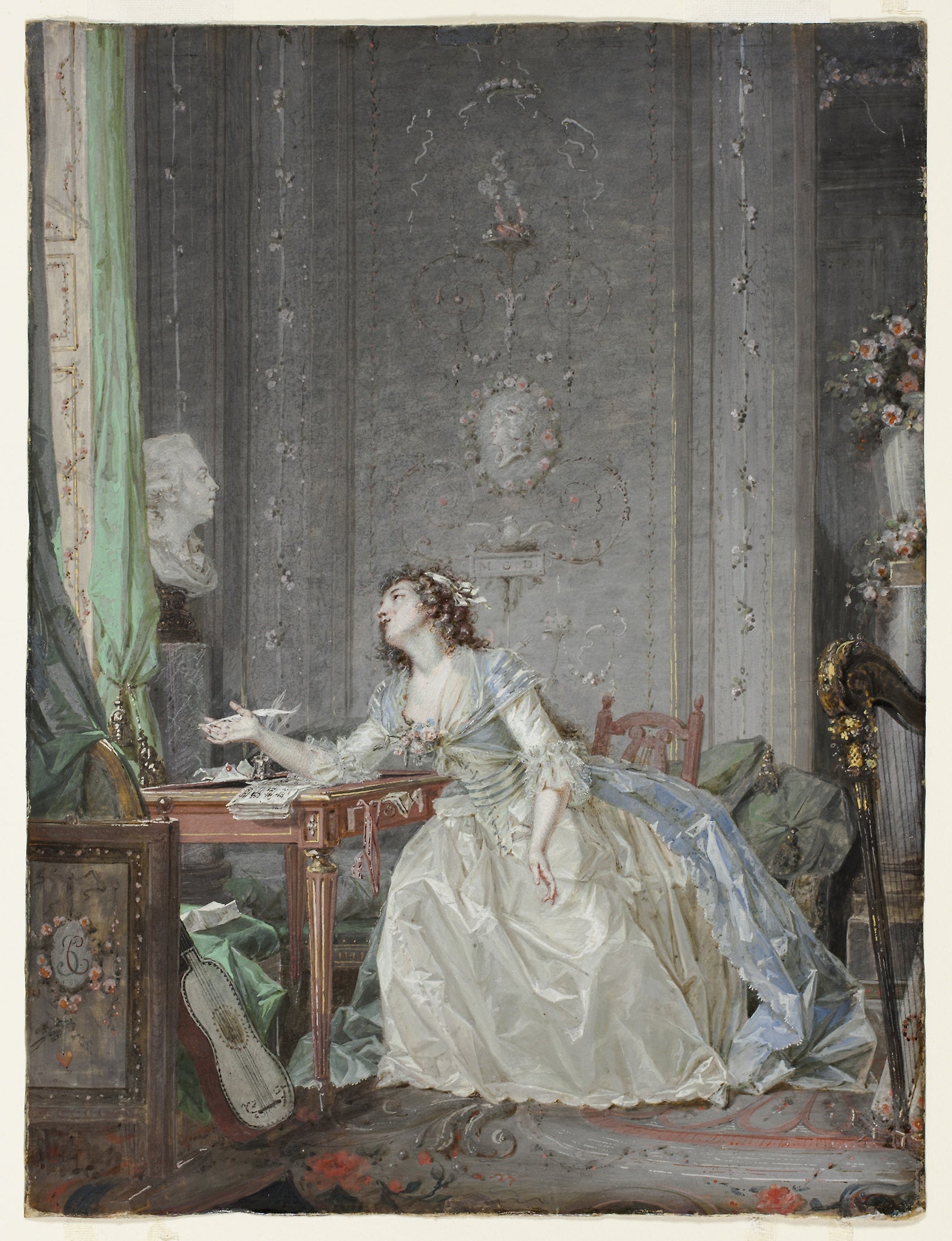 Interior with a Portrait of a Young Lady Before a Bust: Claude Hoin,16x12"(A3) Poster