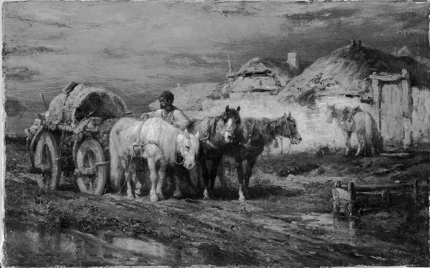 Peasants and Horses -  Adolphe Schreyer,  Poster Print Wall Art