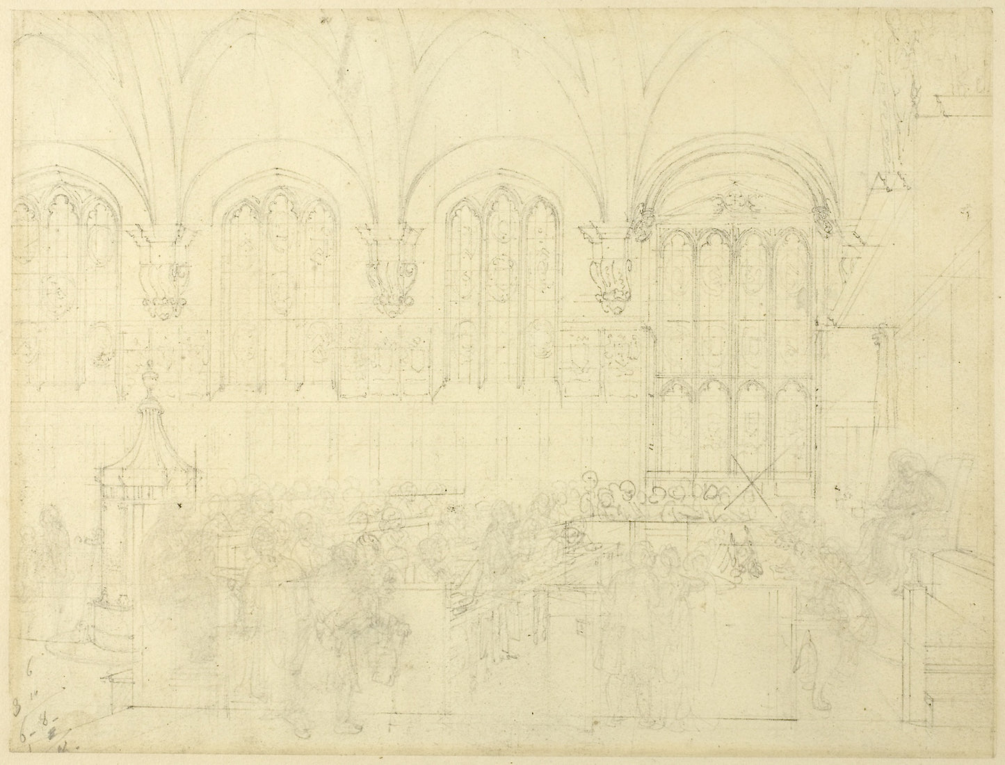Study for Court Chancery, Lincoln's Inn Hall, from Microcosm of London -  Augustus Charles Pugin (English, born France, 1762-1832),  Poster Print Wall Art