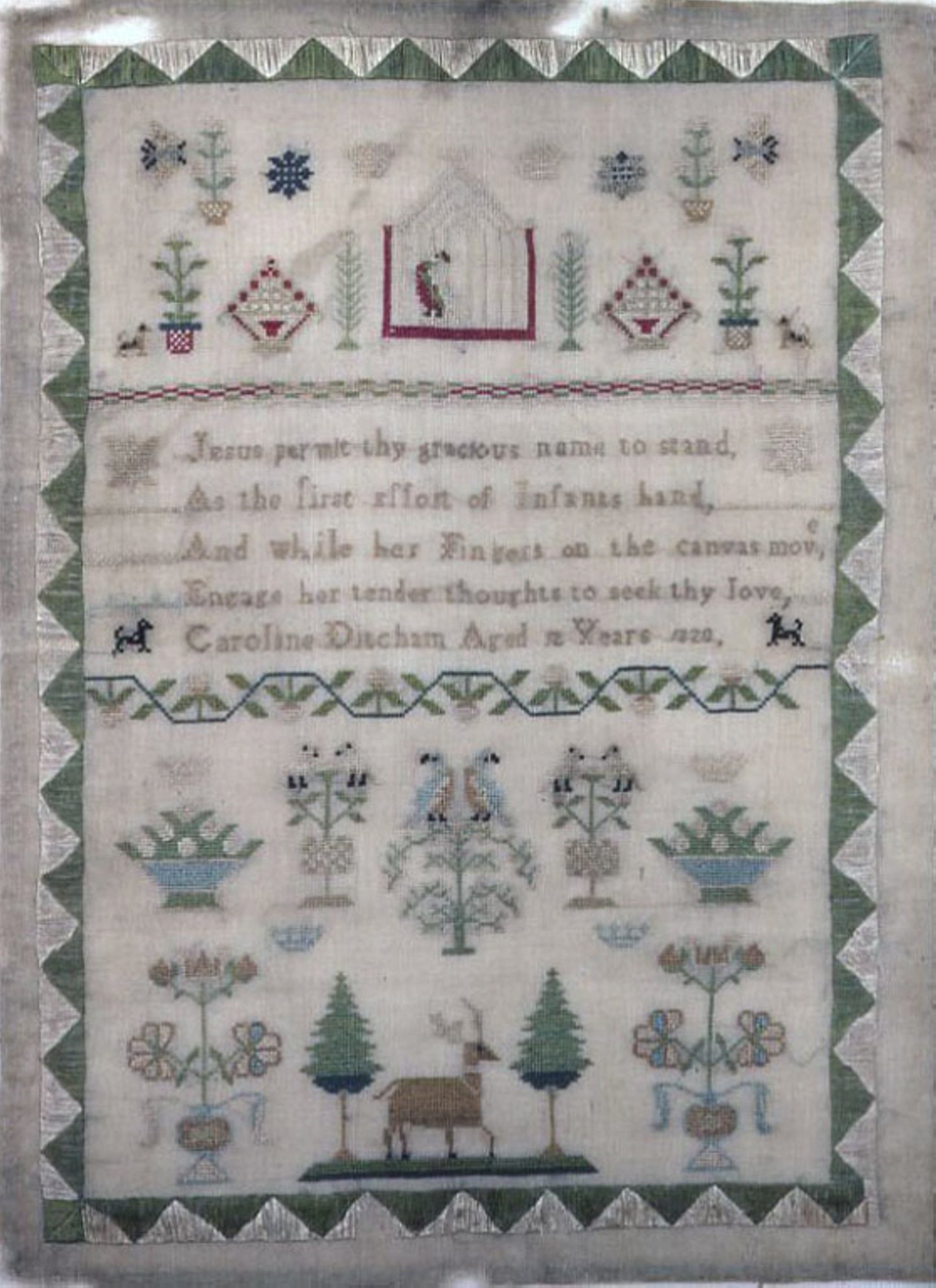 Sampler -  Caroline Ditcham (American B. 1808),  Poster Print Wall Art