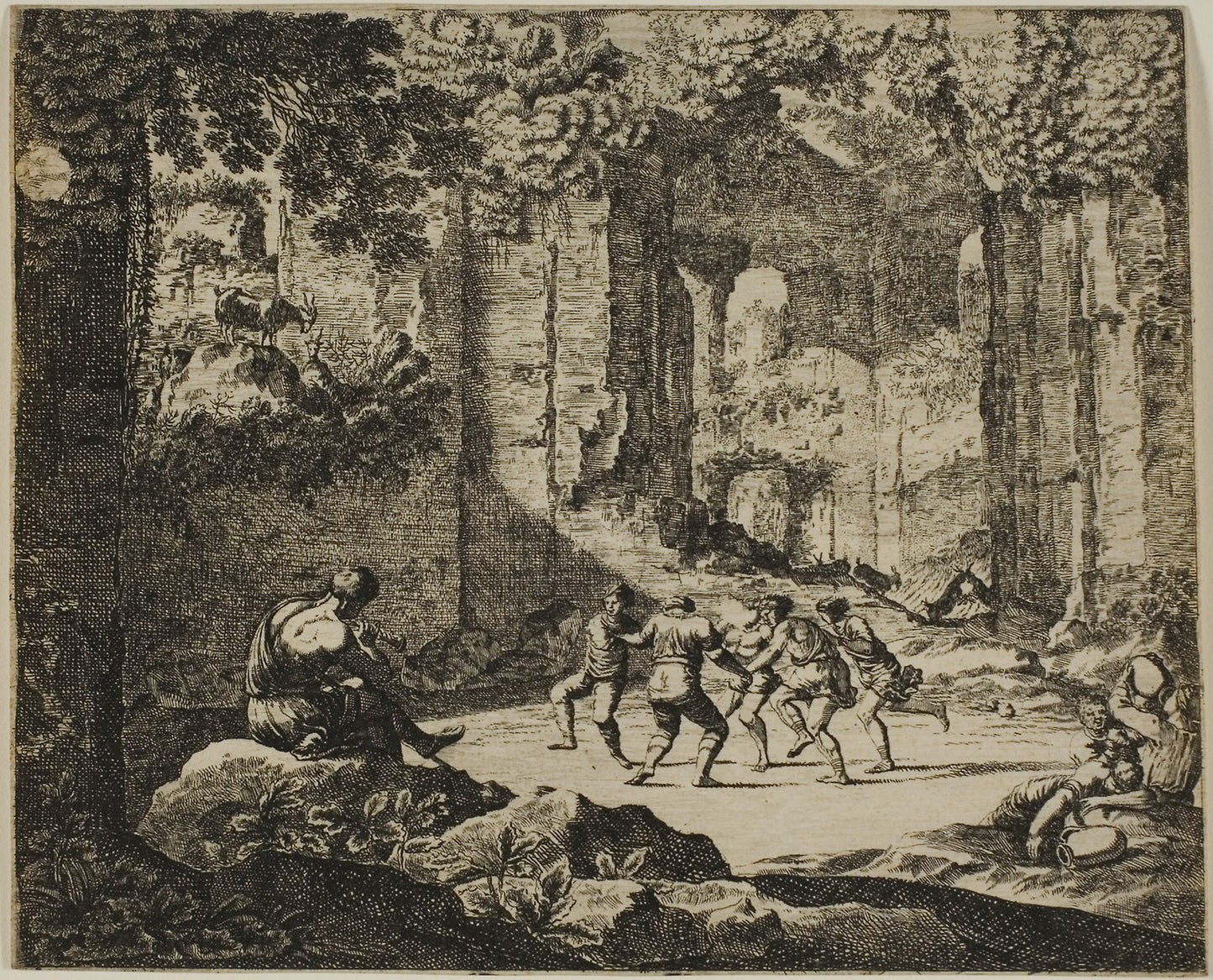 Dance of Shepherds in Antique Ruins -  Jean le Pautre,  Poster Print Wall Art
