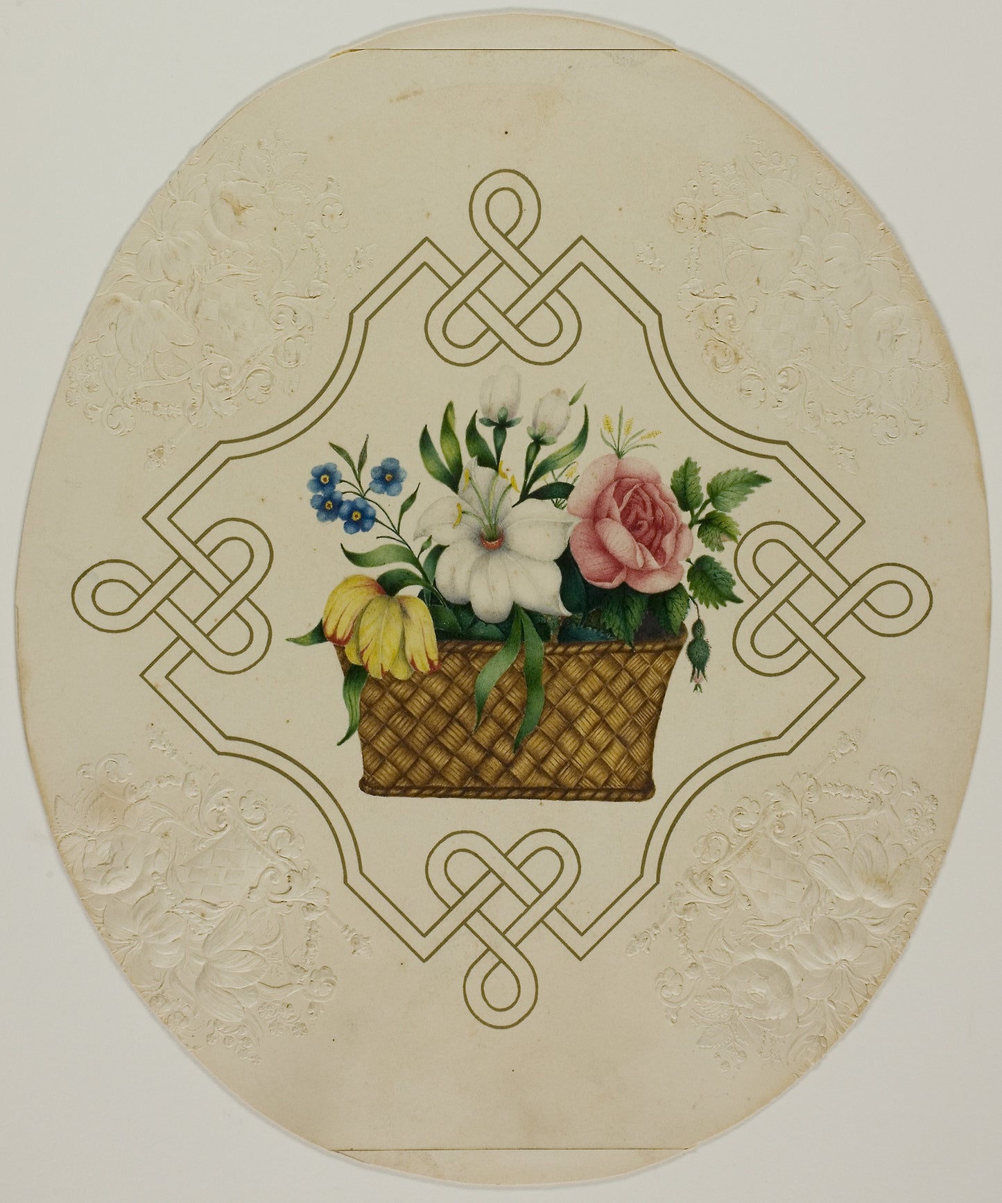 Basket of Flowers in Printed Embossed Borders -  Unknown Artist,  Poster Print Wall Art