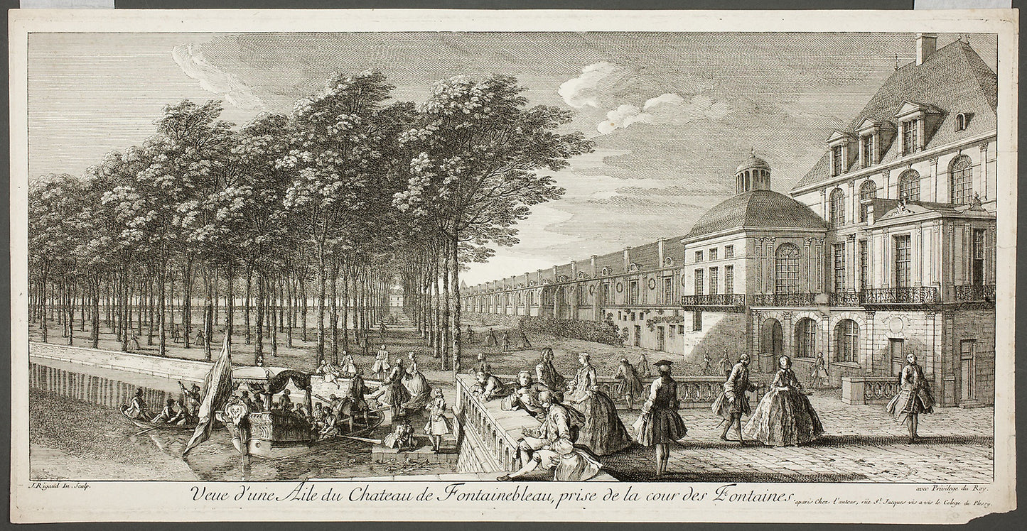 View of a Wing of the Palace of Fontaineblue, Comprising the Fountain Court -  Jacques Rigaud,  Poster Print Wall Art